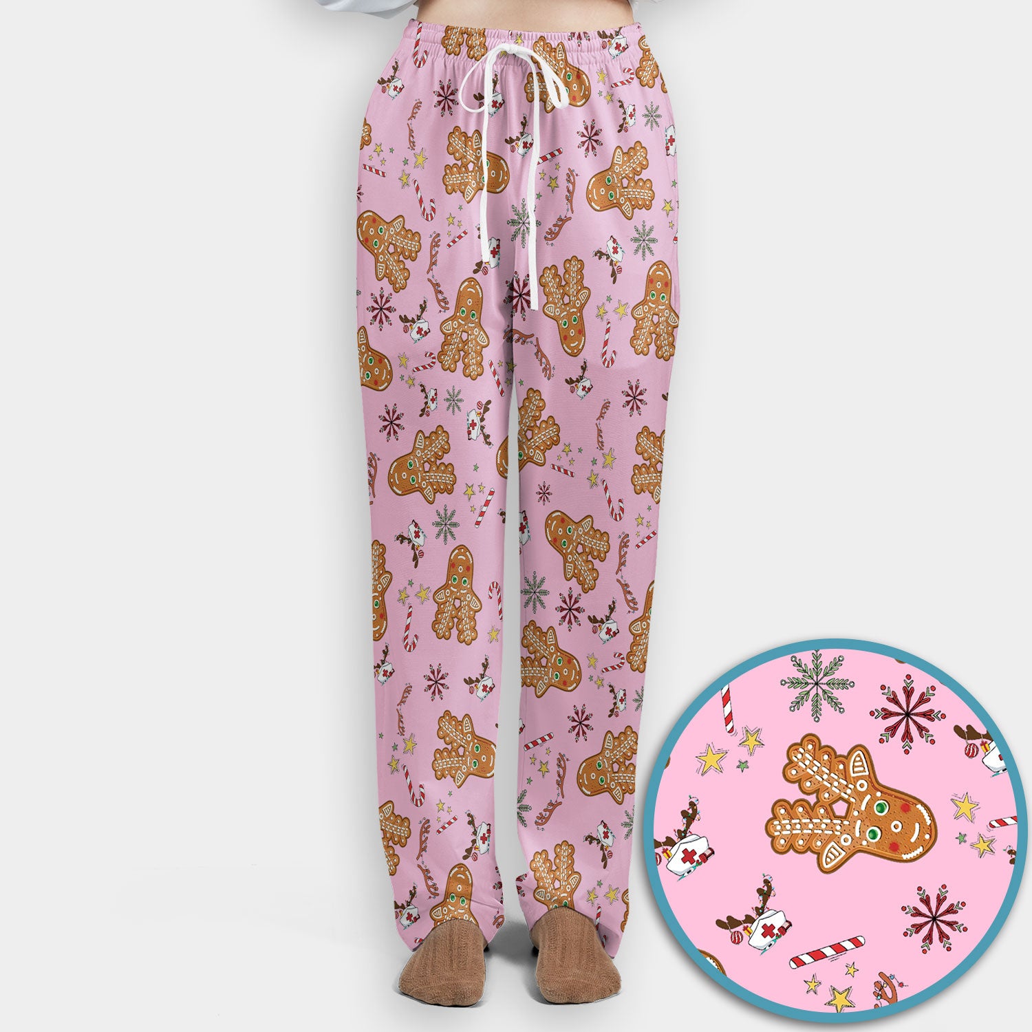Gingerbread Cookies Reindeer Scrub Sets - Comfortable Scrubs for Nurses - Funny Christmas Gingerbread Scrub Pants and V Neck Top
