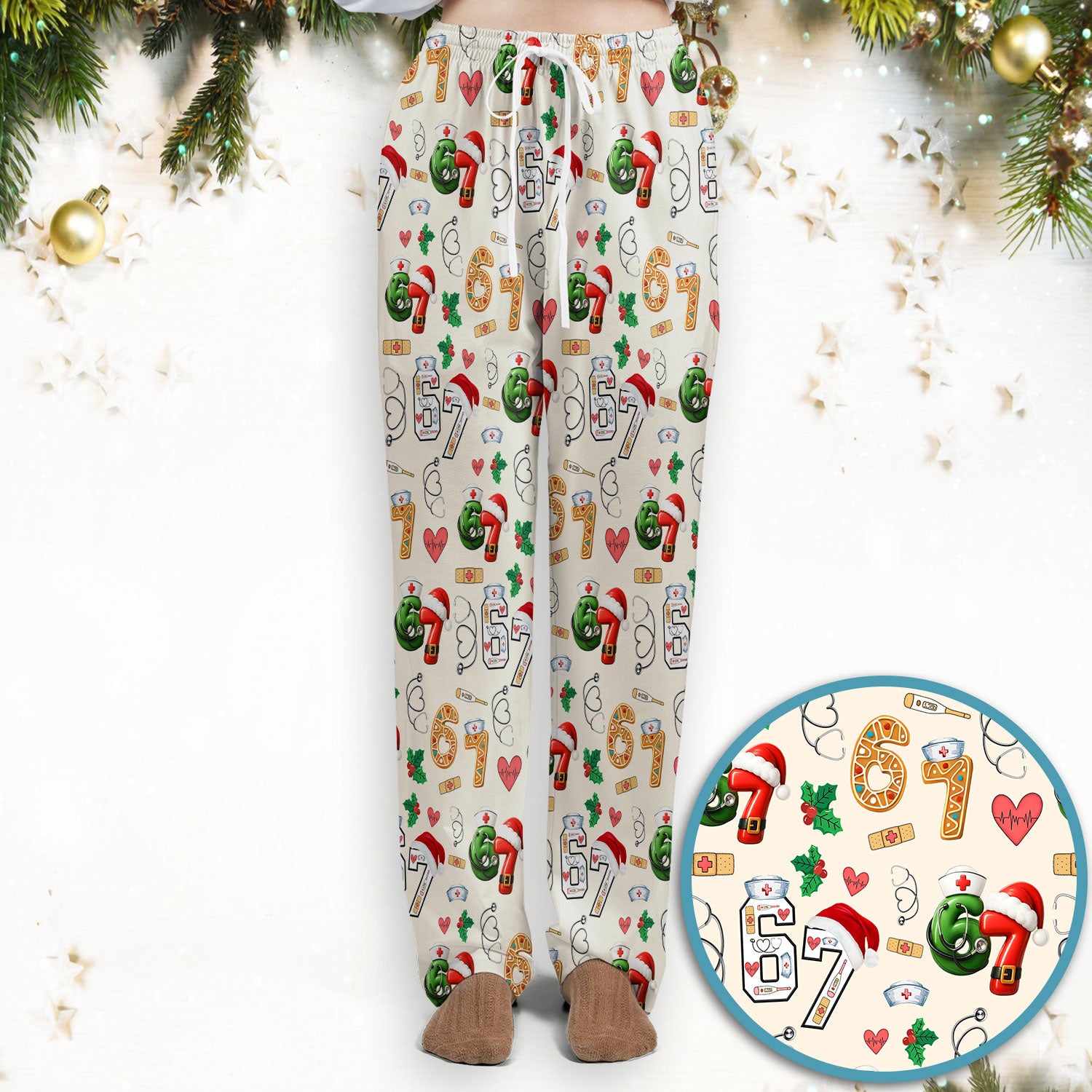 Christmas Nurse 67 Pattern Scrub Set, Cute Holiday Medical Uniform With Santa Hat, Uniform For Nursing