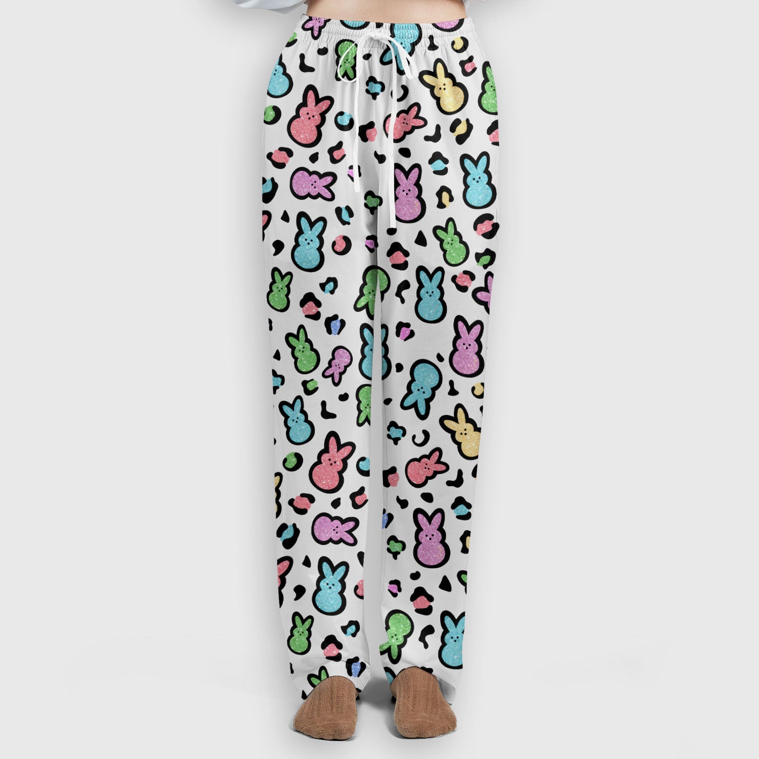 Cute Easter Bunny Pastel Pattern Scrub Set, Scrub Pants and V Neck Top