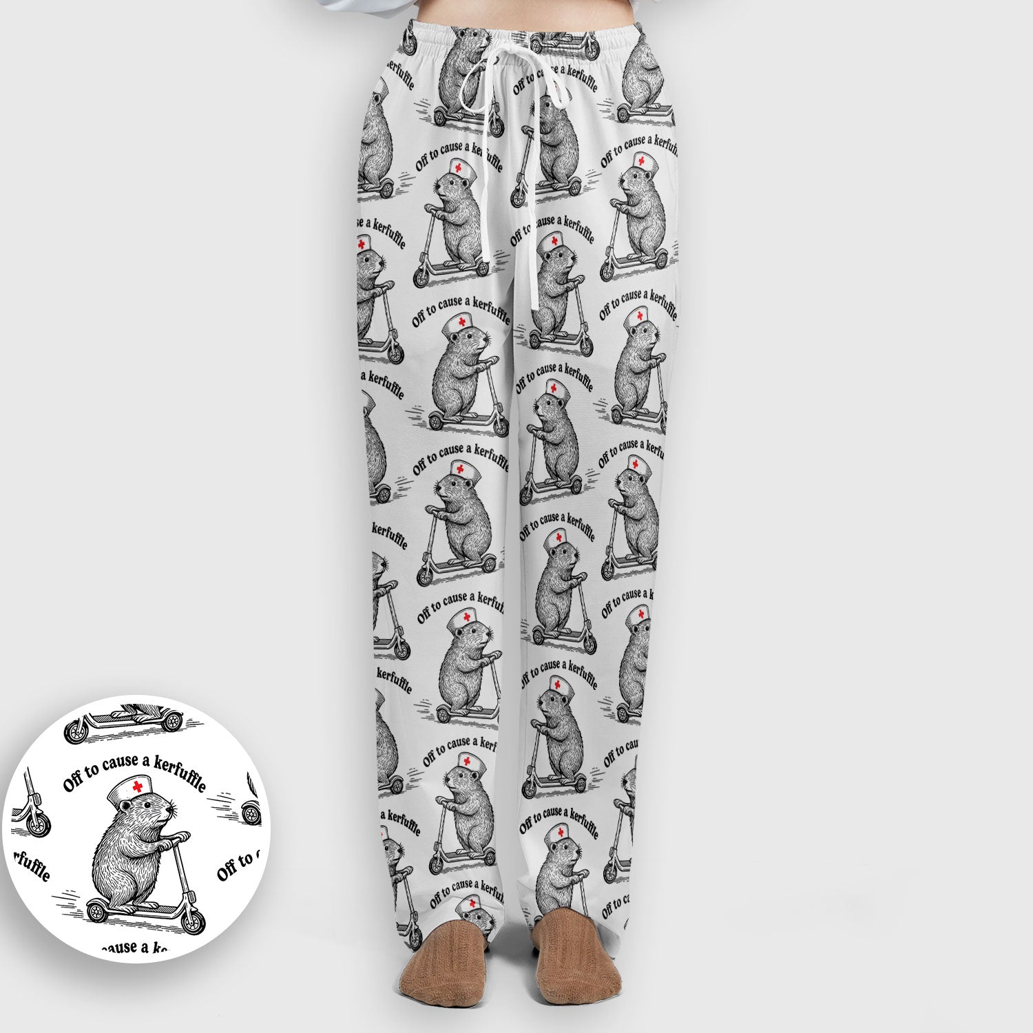 Funny Nurse Mouse Scooter Print Women's Scrub Set, Scrub Pants and V Neck Top