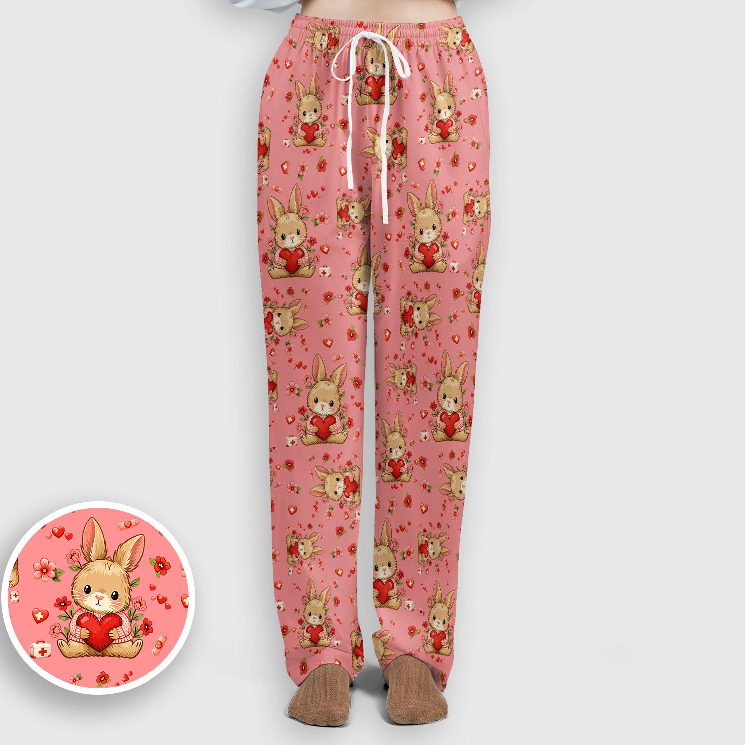 Adorable Bunny Heart Healthcare Design Scrub, Breathable Med Uniform