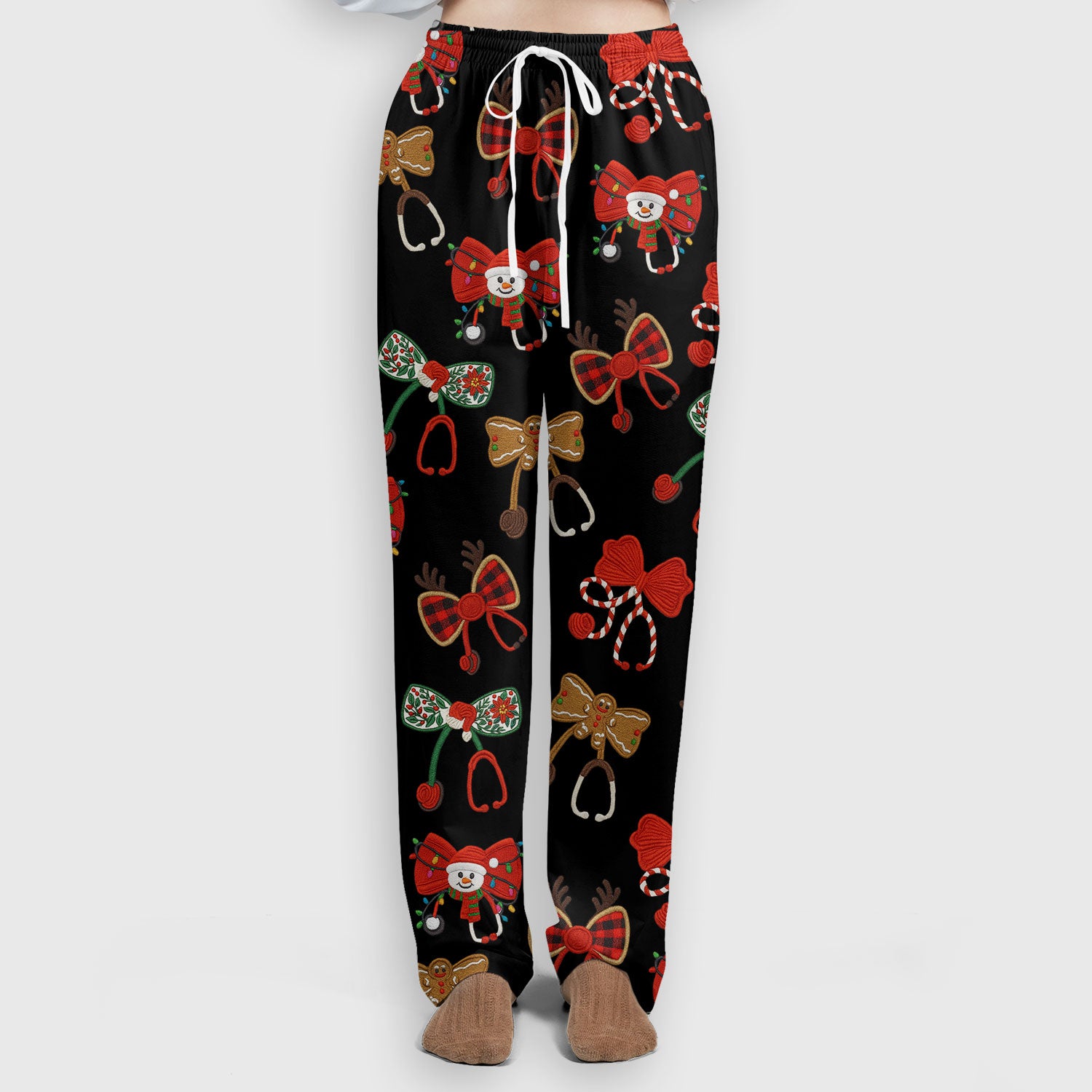 Christmas Stethoscope Bow Nurse Scrub Set, Xmas Pattern Scrub Shirt, Holiday Nursing Uniform