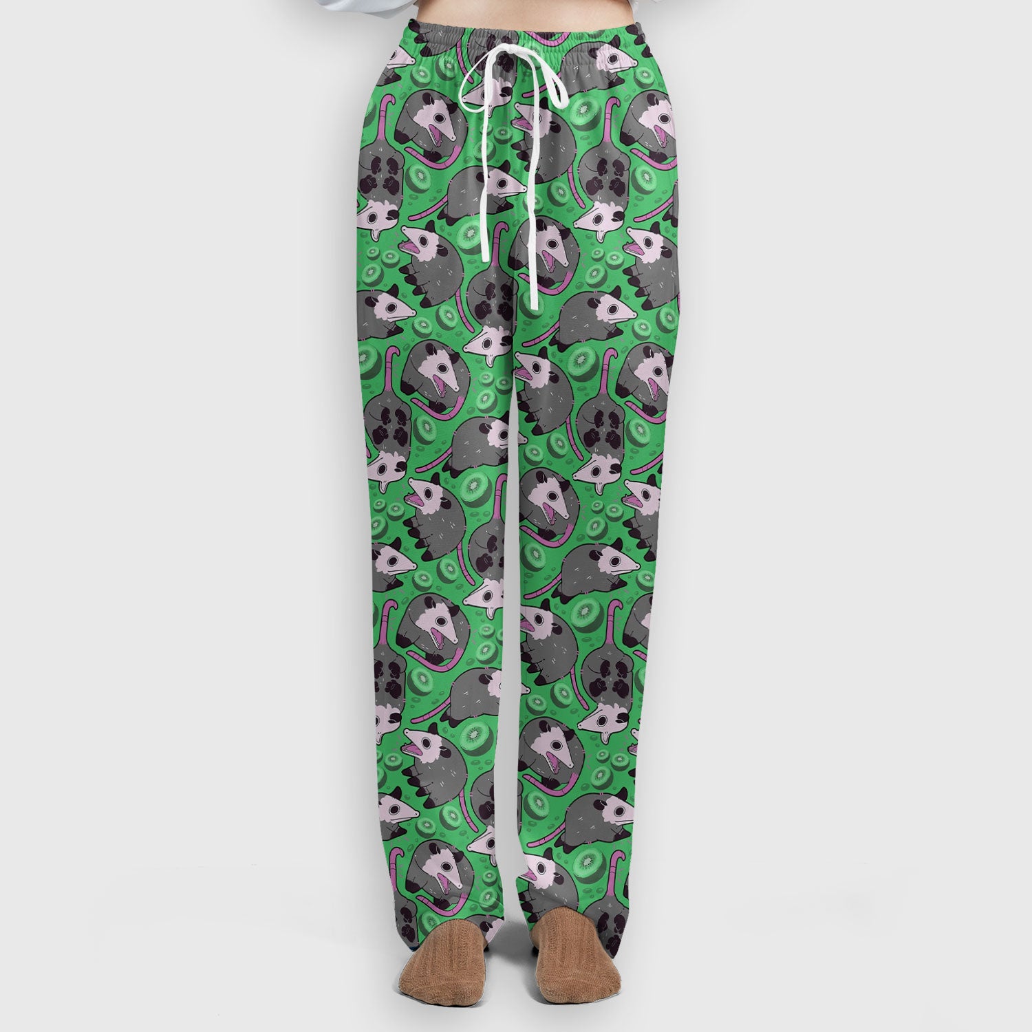 Funny Opossum Kiwi Scrub Set, Quirky Cartoon Animal Scrub Pants and V Neck Top