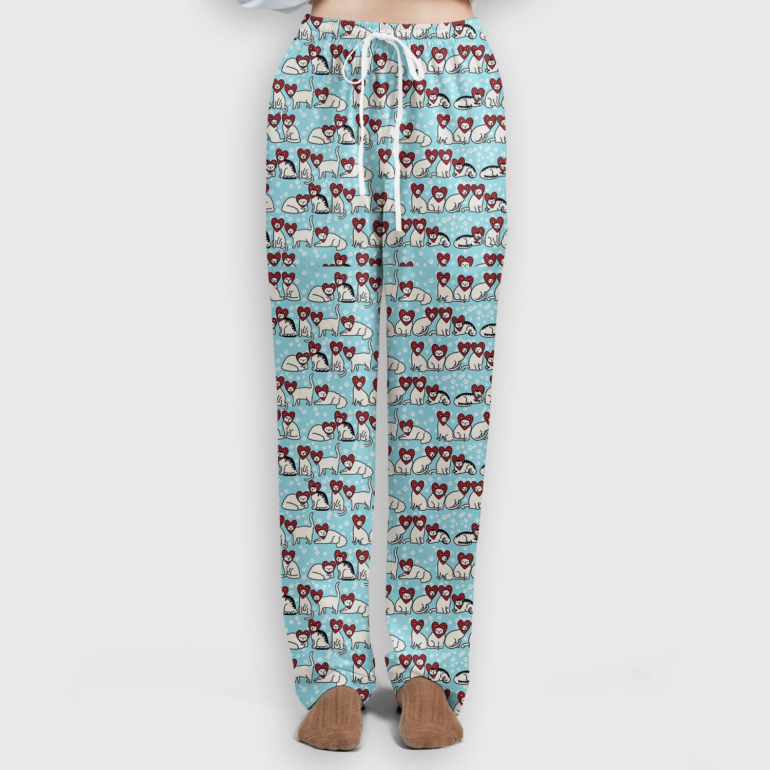 Cute Cat Heart Pattern Scrub Set, Funny Cat Scrub Shirt For Nurses, Breathable Fabrics Nursing Uniform
