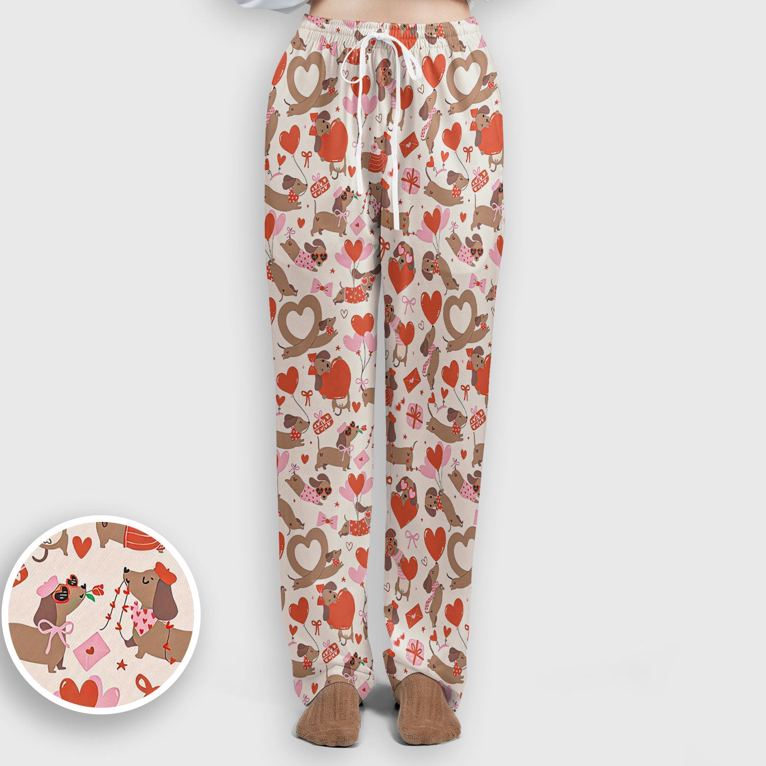 Cute Dachshund Valentine Medical Pattern Scrub Set, Scrub Pants and V Neck Top
