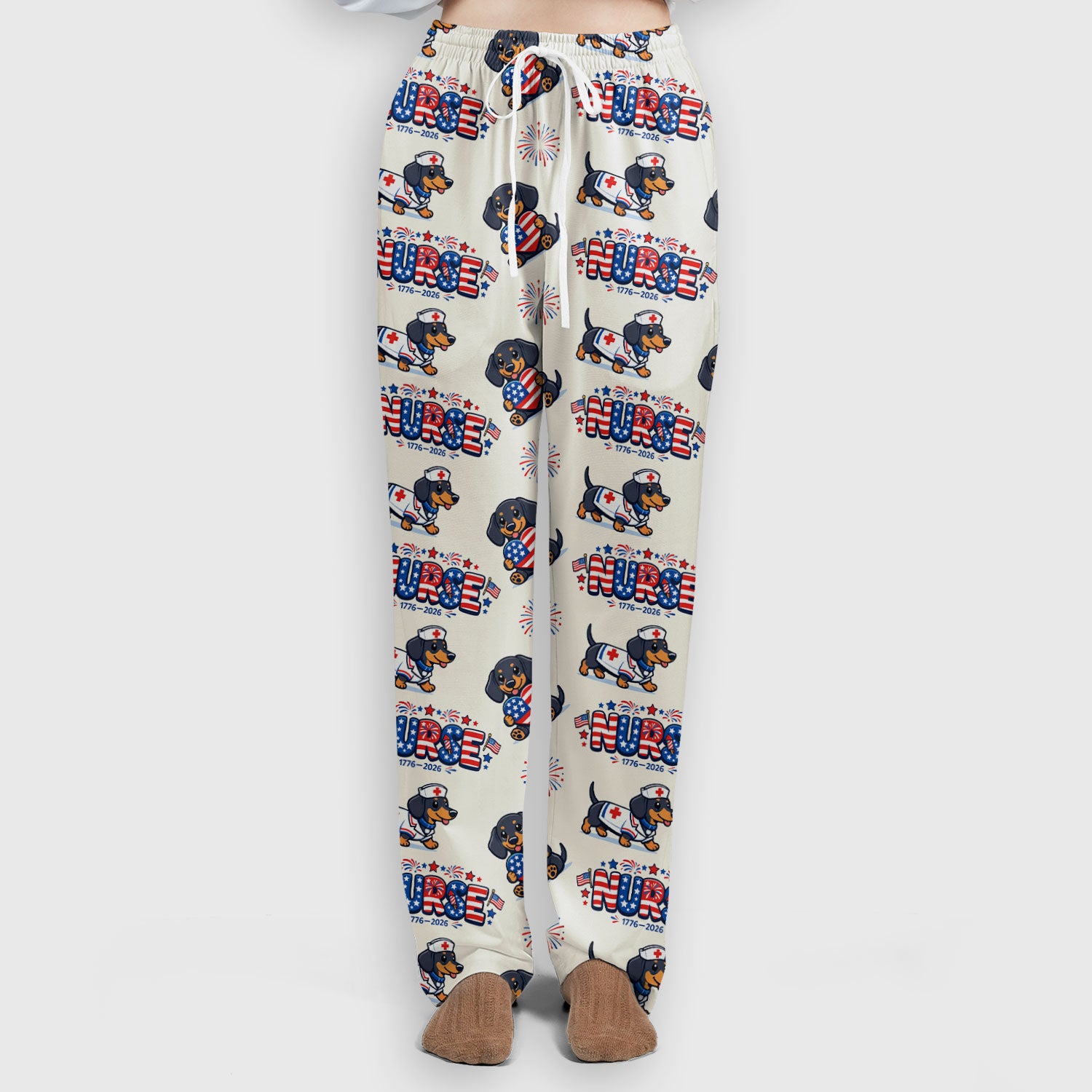 Proud Nurse Patriotic Dachshund Medical Firework Pattern Scrub Set, Nurse Uniform Scrubs Set