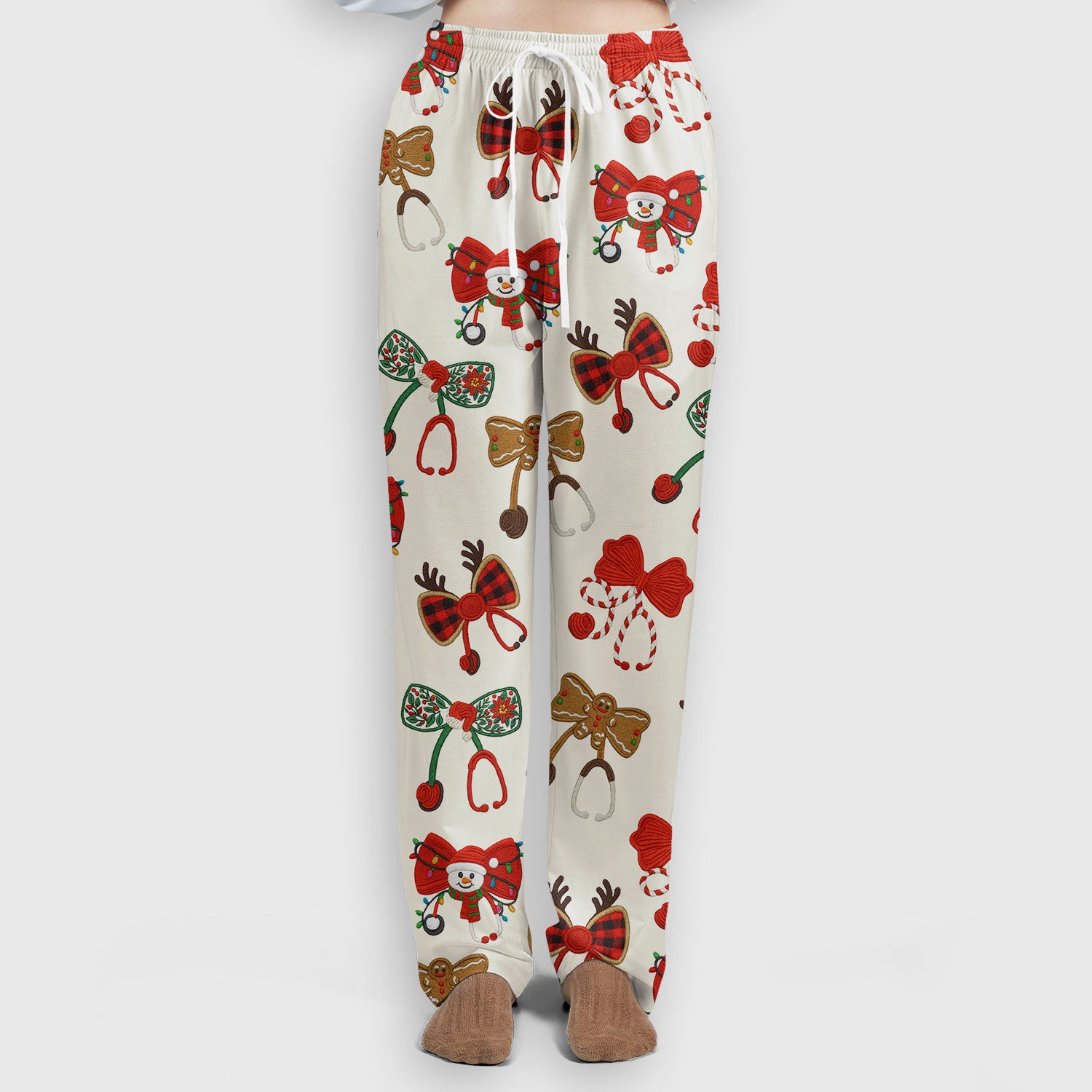 Christmas Stethoscope Bow Nurse Scrub Set, Xmas Pattern Scrub Shirt, Holiday Nursing Uniform