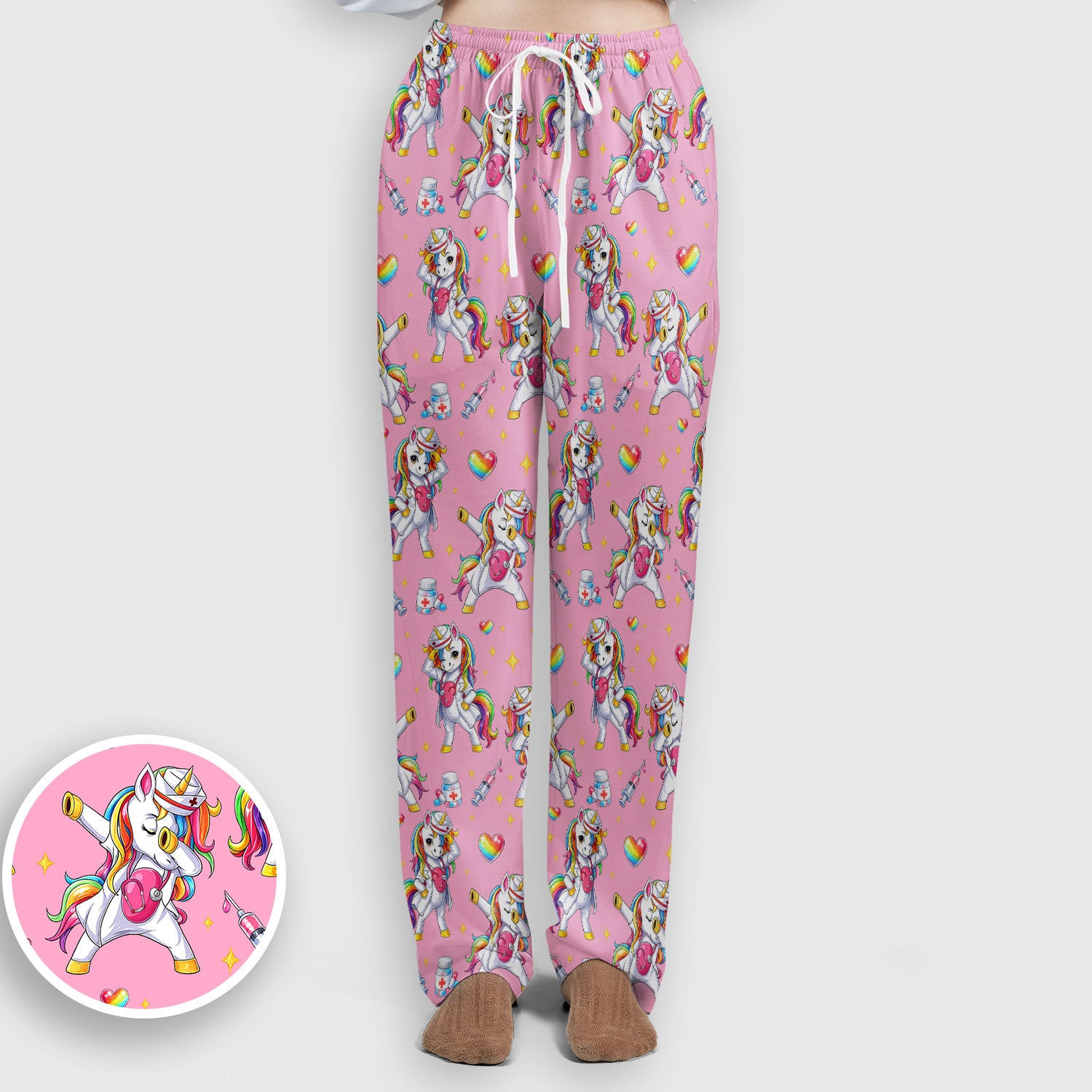 Playful Nurse Unicorn Rainbow Pattern Scrub Set, Breathable Med Uniform