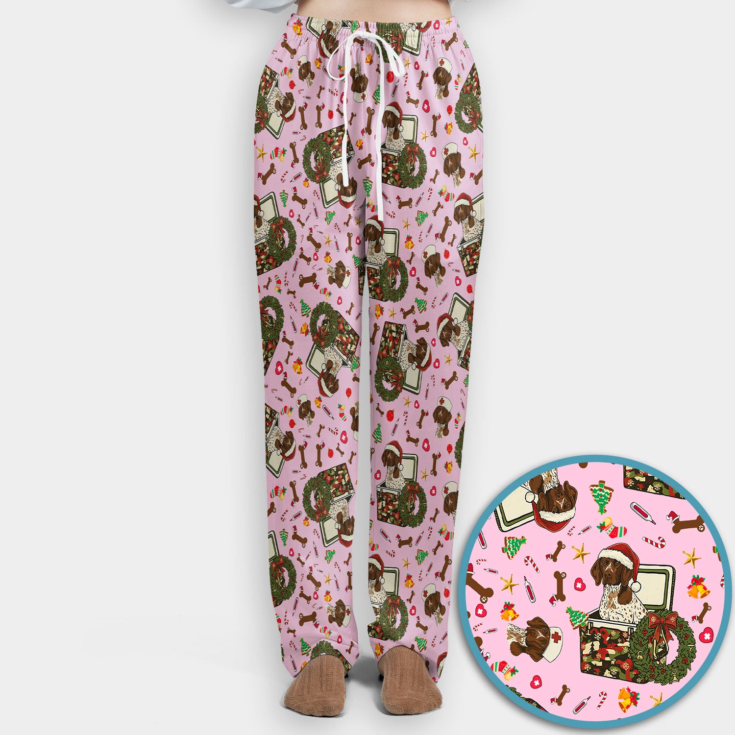 Christmas Dachshund Scrub Set - Cute Sausage Dog Nursing Pants and V Neck Top - Funny Holiday Medical Uniform