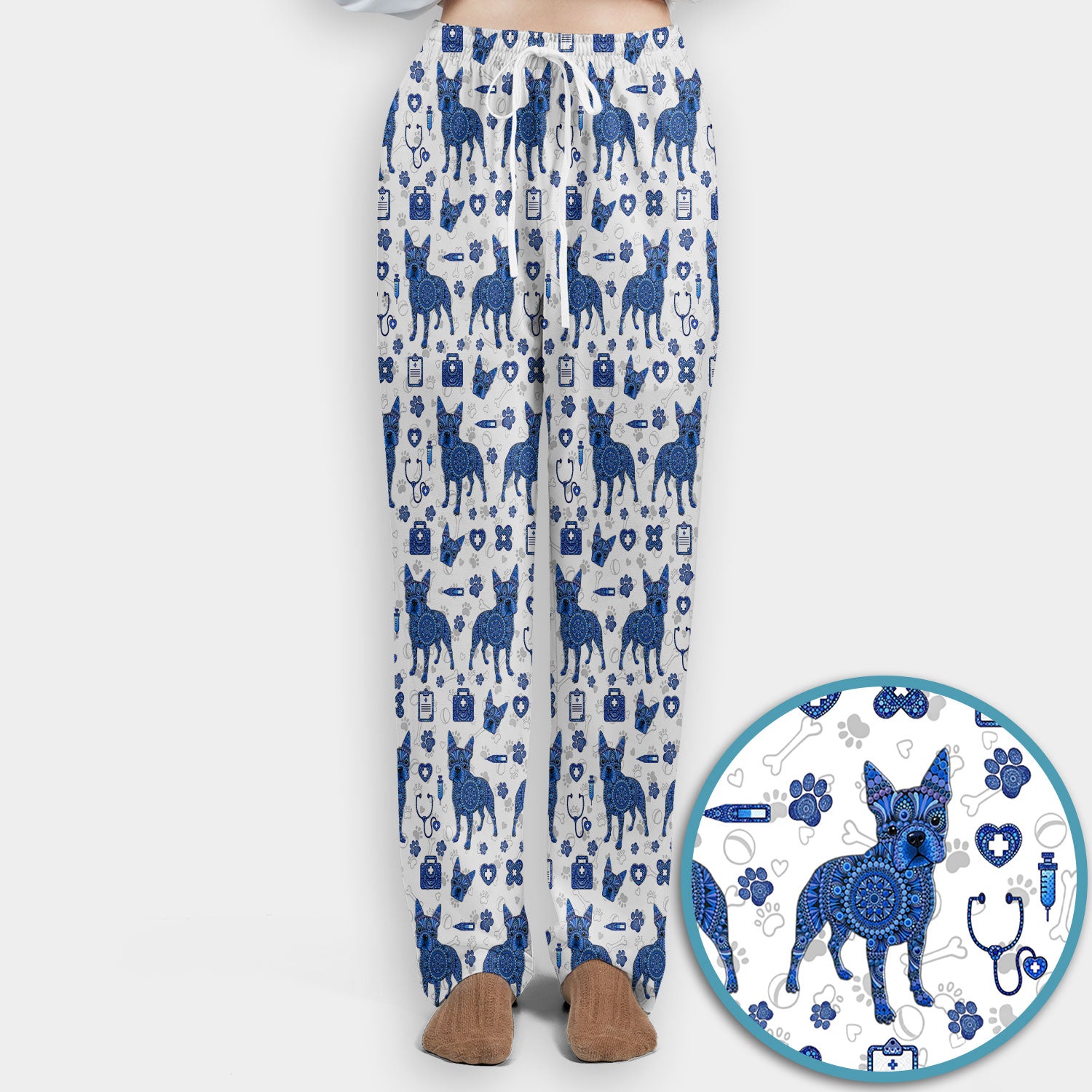Blue Heeler Australian Cattle Dog Scrub Set, Australia Dot Art Pattern Shirt, Breathable Fabrics Nursing Uniform