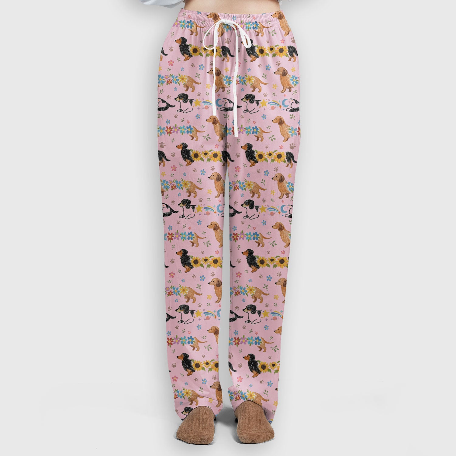 Floral Wiener Dog Pattern Scrub Set, Scrub Pants and V Neck Top