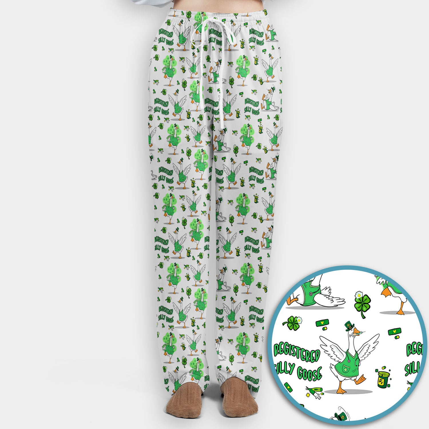 Silly Goose St. Patrick’s Day Scrub Set, Funny Goose Shamrock Pattern Nurse Scrub Shirt, Irish Green Nursing Uniform