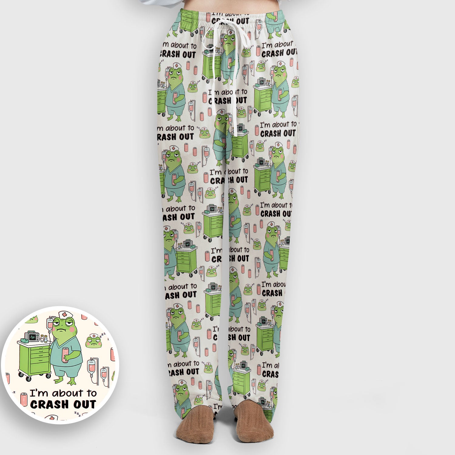 Funny Frog Pattern Nurse Scrub Set, I’m About to Crash Out Nurse Shirt, Breathable Fabrics Nursing Uniform