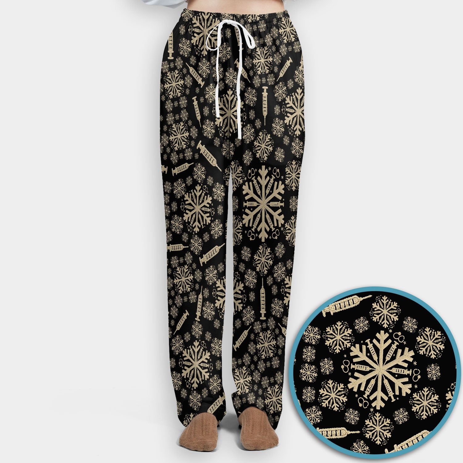 Snowflake Syringe Scrubs Pants and V Neck Top for Women - Winter Snow Medical Set - Funny Christmas Gift for Nurse