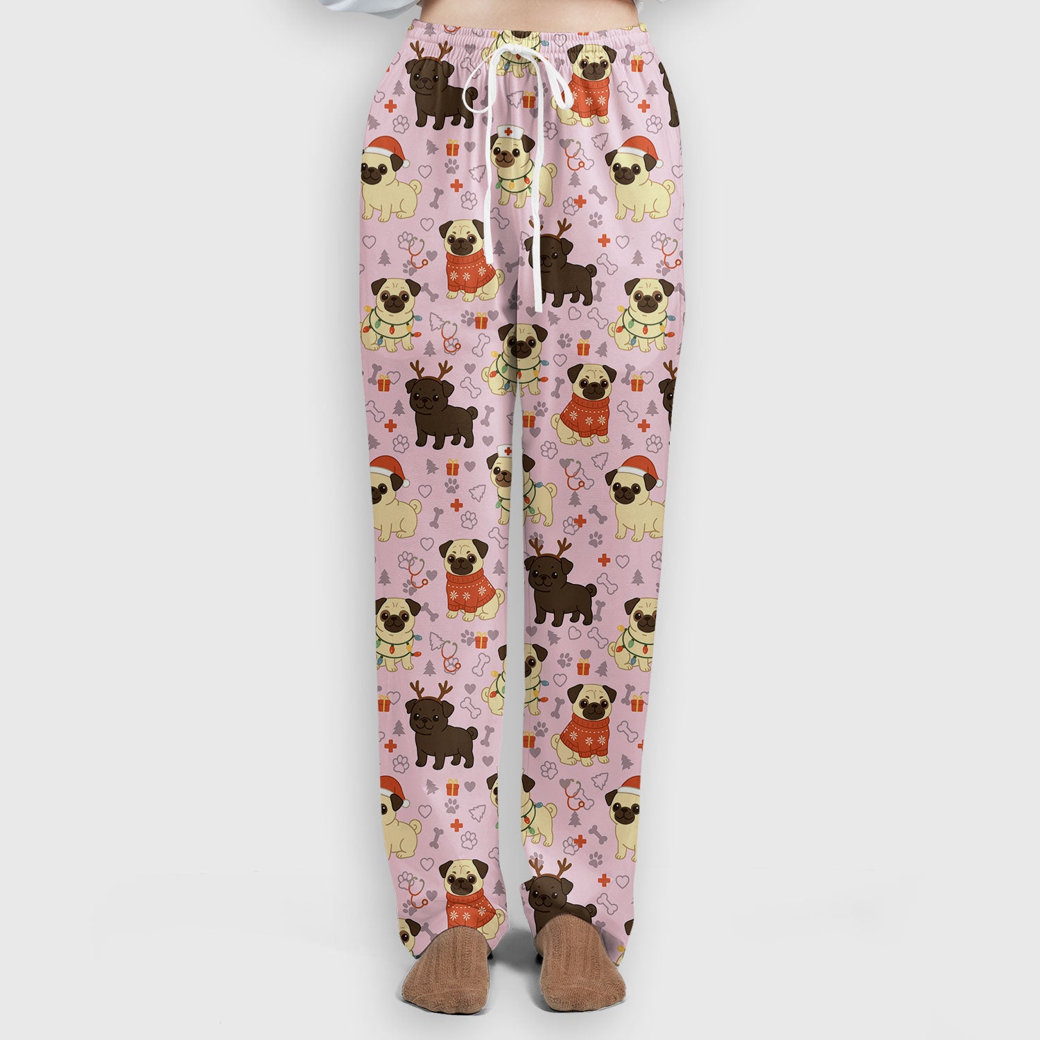 Funny Pug Christmas Nurse Scrub Set for Women - Cute Dog Pattern Holiday Medical Scrubs Top and Pants - Gift for RN LPN CNA