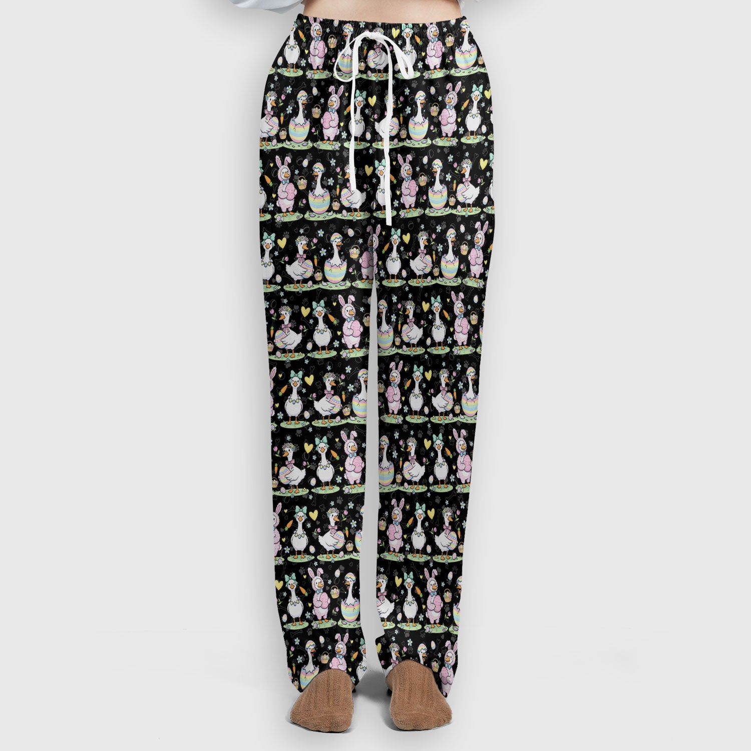 Spring Easter Goose and Bunny Print Scrub Set, Breathable Med Uniform