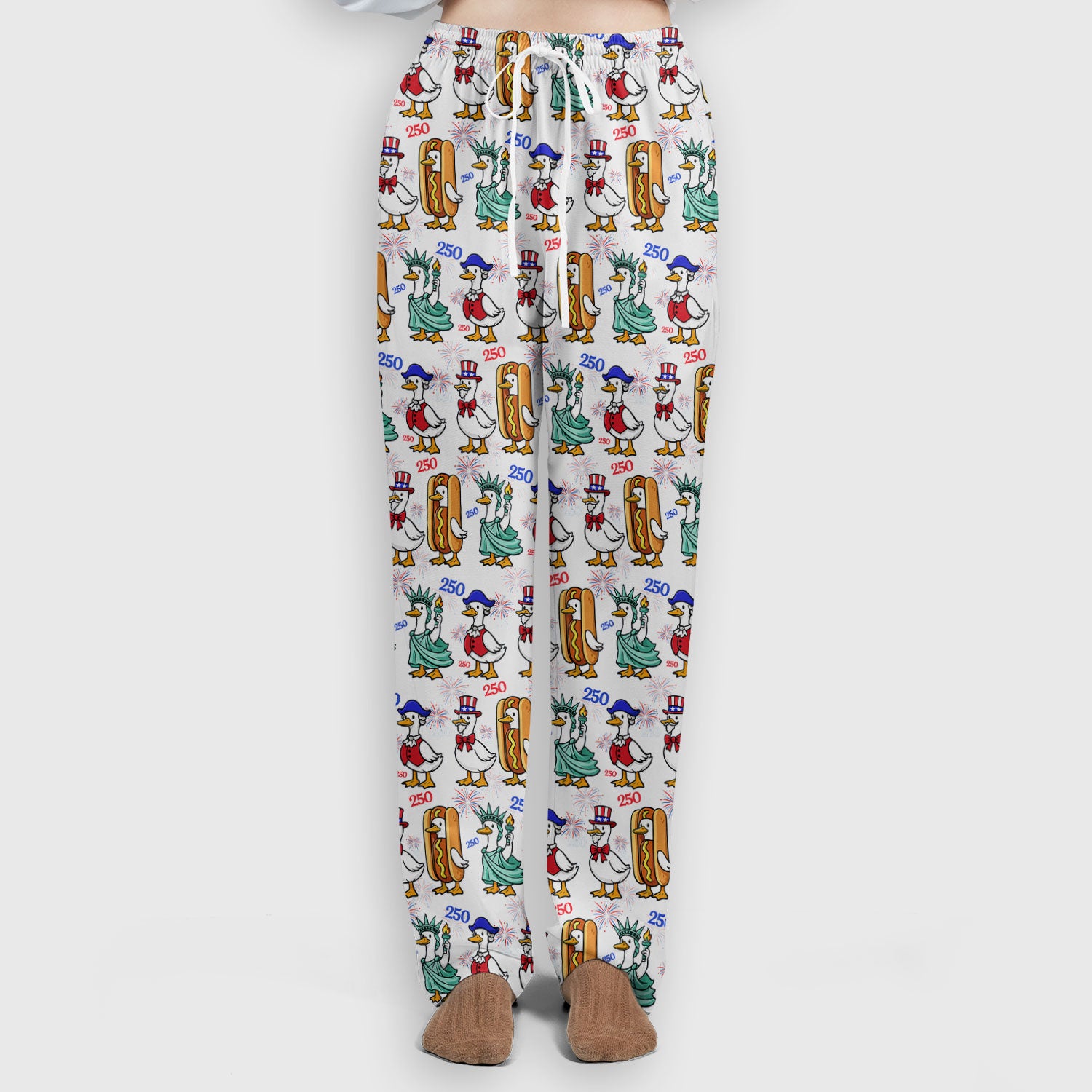 Patriotic Duck Independence Day Pattern Scrub Set, Scrub Pants and V Neck Top
