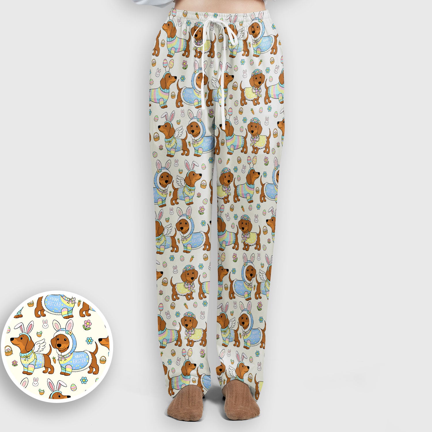 Easter Dachshund Bunny Pattern Scrub Set, Scrub Pants and V Neck Top