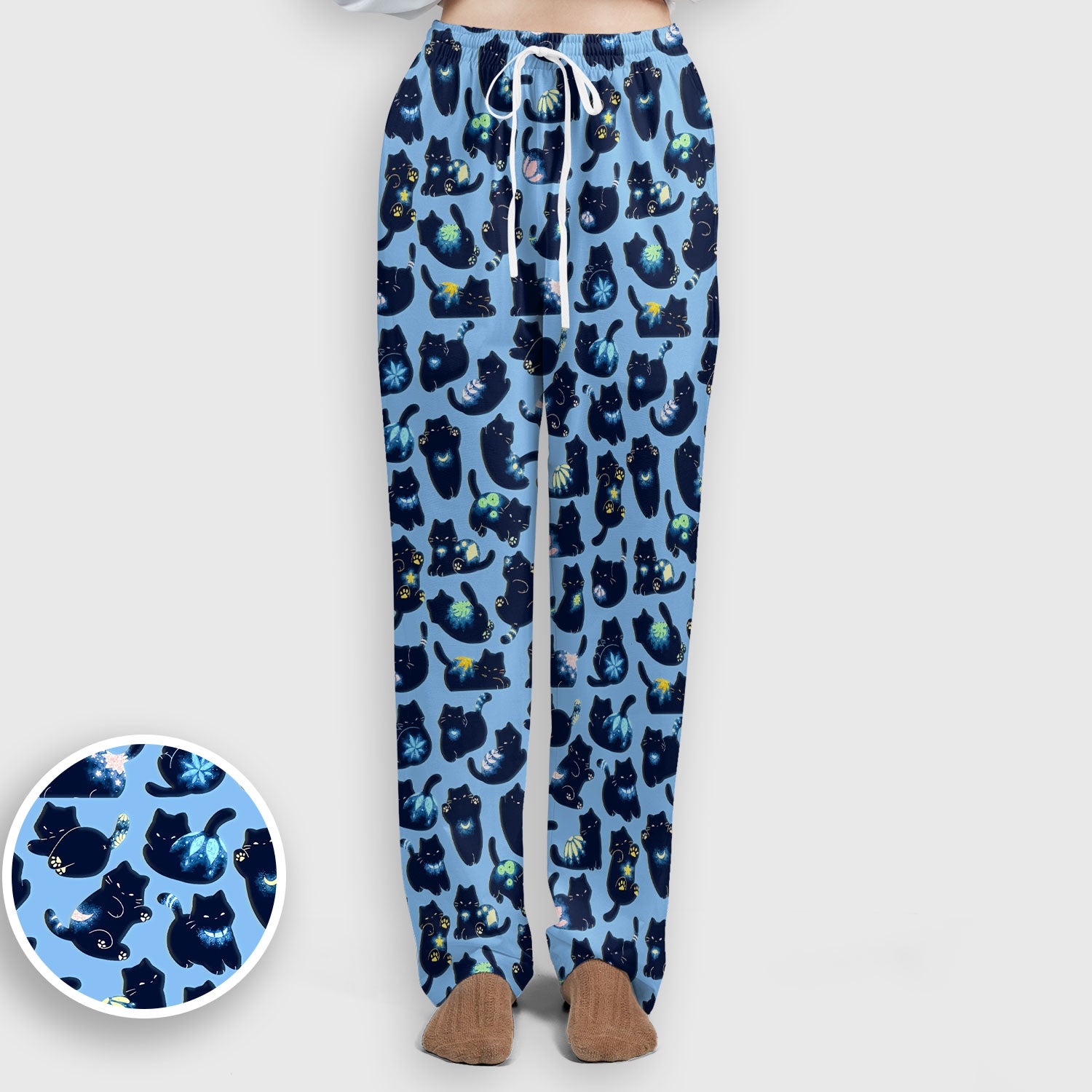 Midnight Cat Scrub Set, Black Cat Pattern Nurse Shirt, Breathable Fabrics Nursing Uniform
