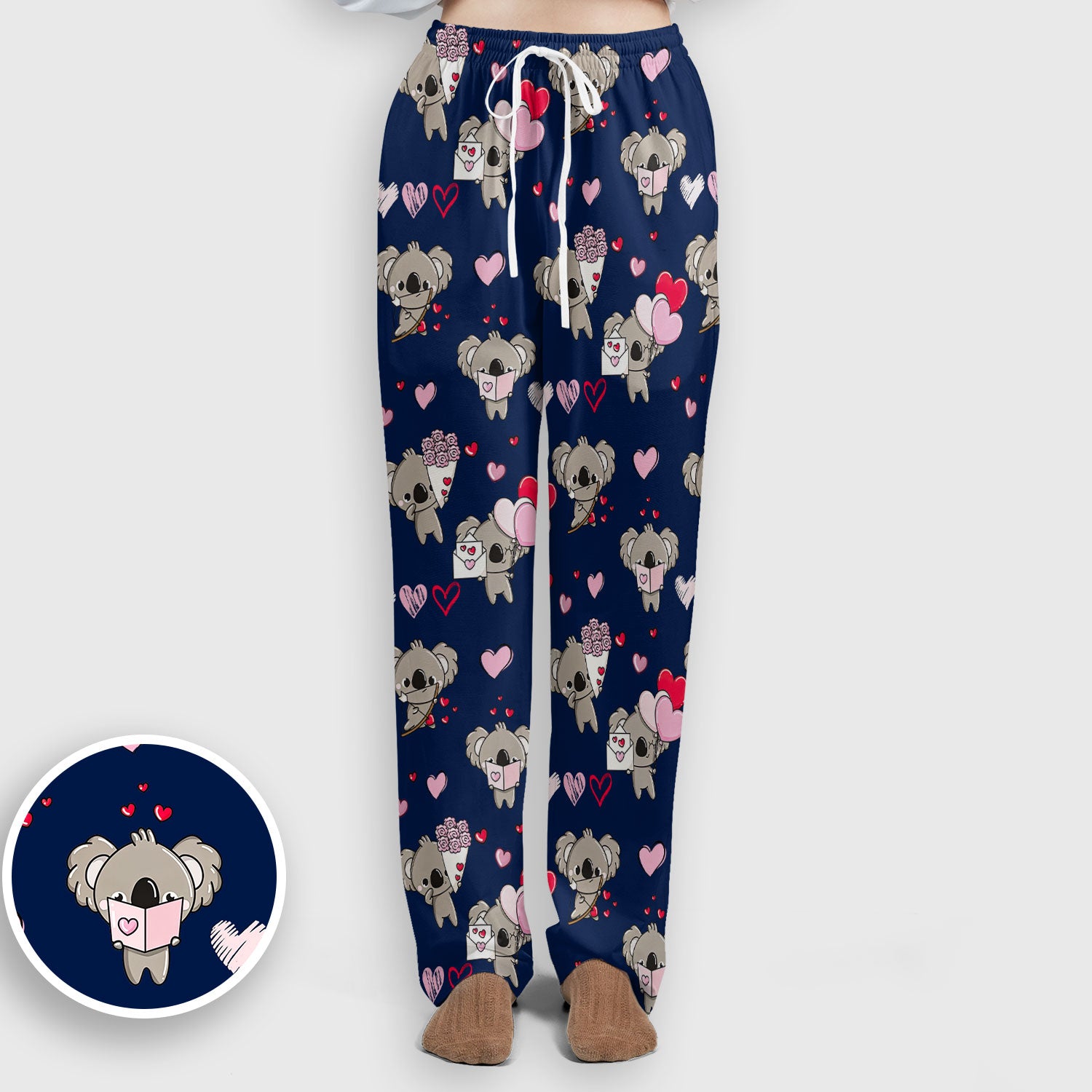 Valentine Koala Holding Flowers Cute Print Scrub, Women's Scrub Sets