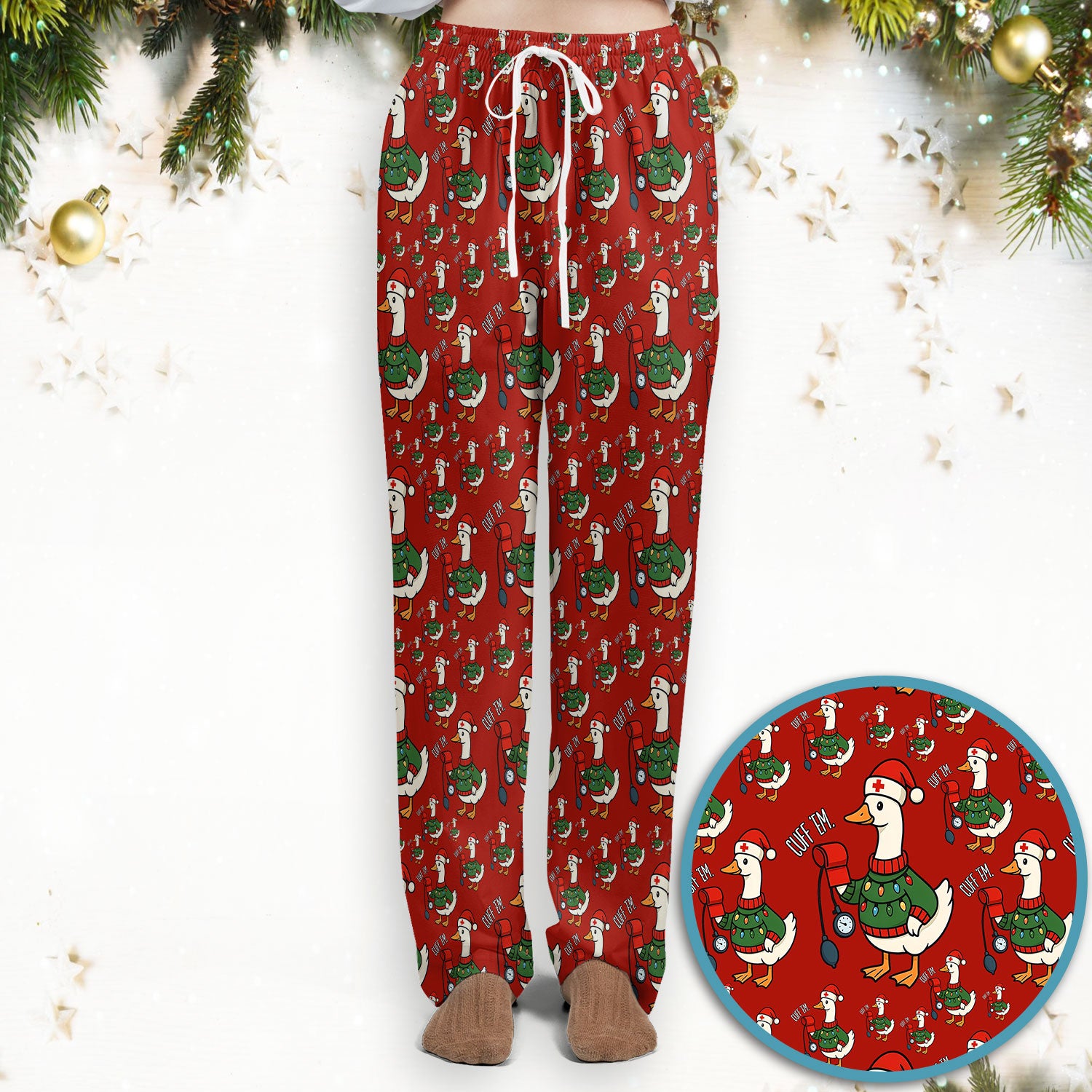 Nurse Christmas Duck Scrub Set, Cute Goose Pattern Scrub Uniform, RN LPN CNA Nursing Uniform