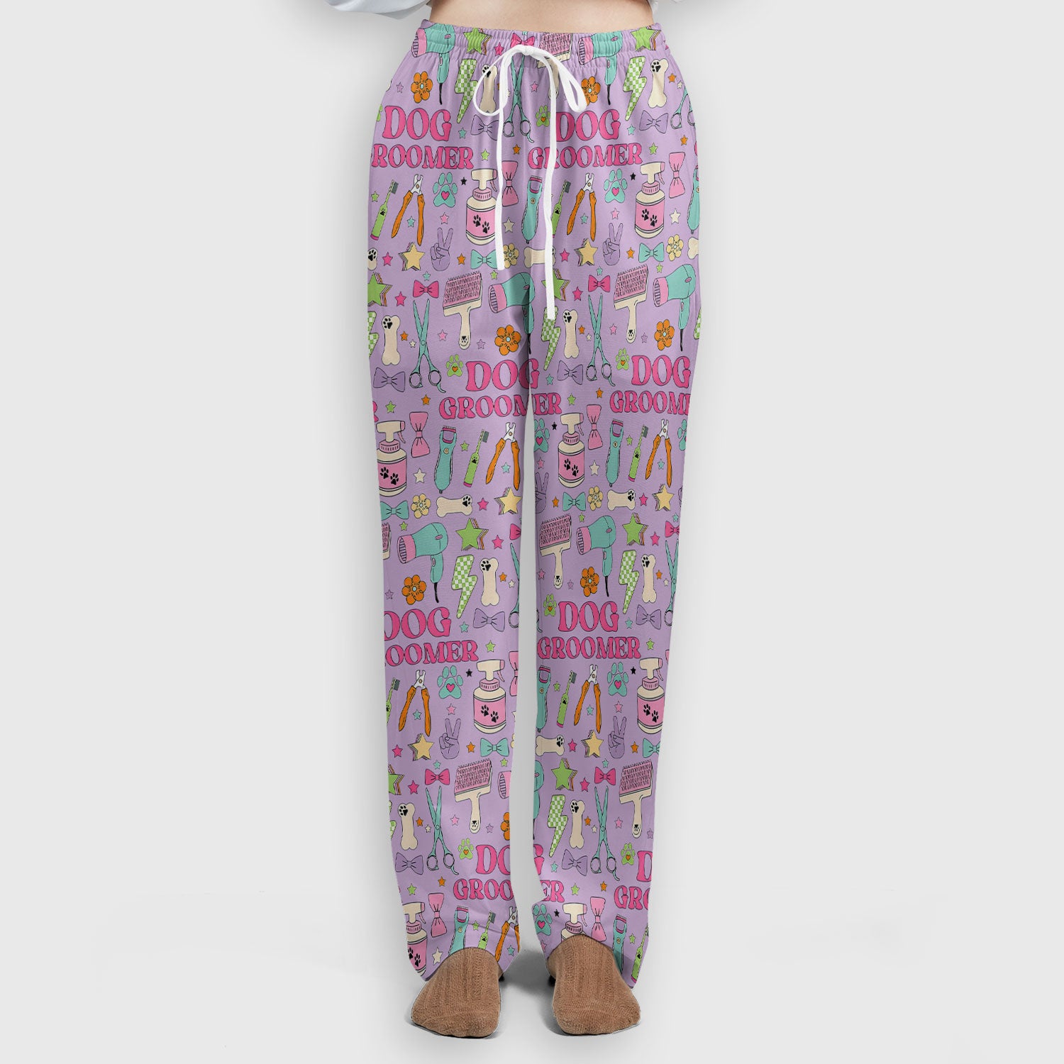 Dog Groomer Tools Pattern Women's Scrub Set, Scrub Pants and V Neck Top