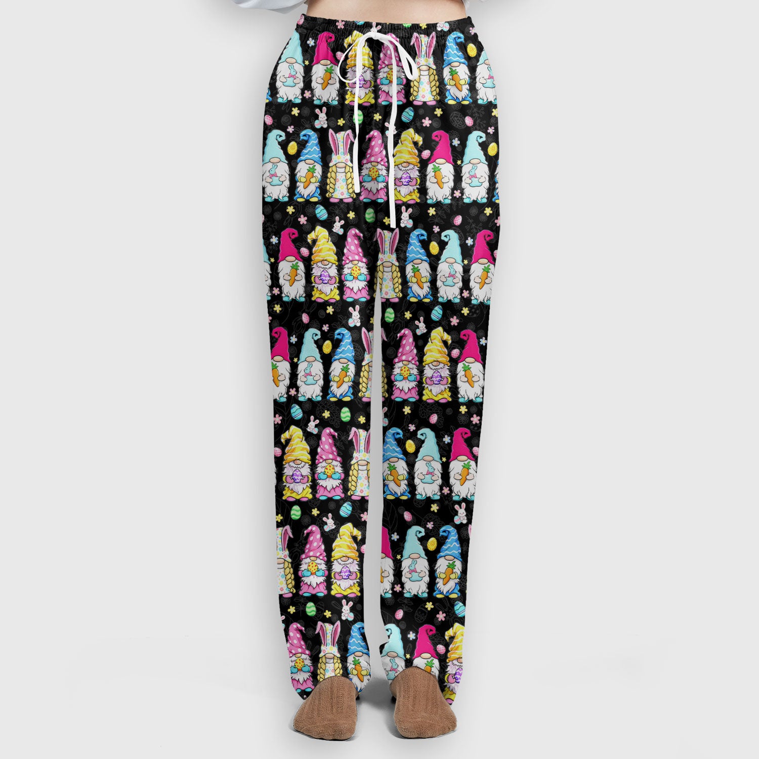Colorful Easter Gnome Bunny Eggs Pattern Scrub Set, Women's Scrub Sets