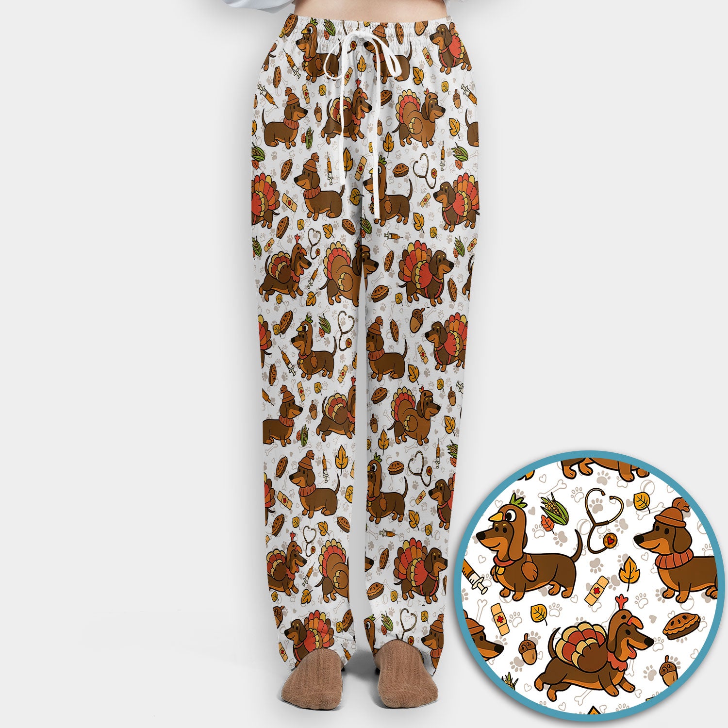 Thanksgiving Dachshund Scrubs Set - Cute Dog Turkey Medical Uniform for Nurses - Funny Holiday Gift for RN CNA LPN
