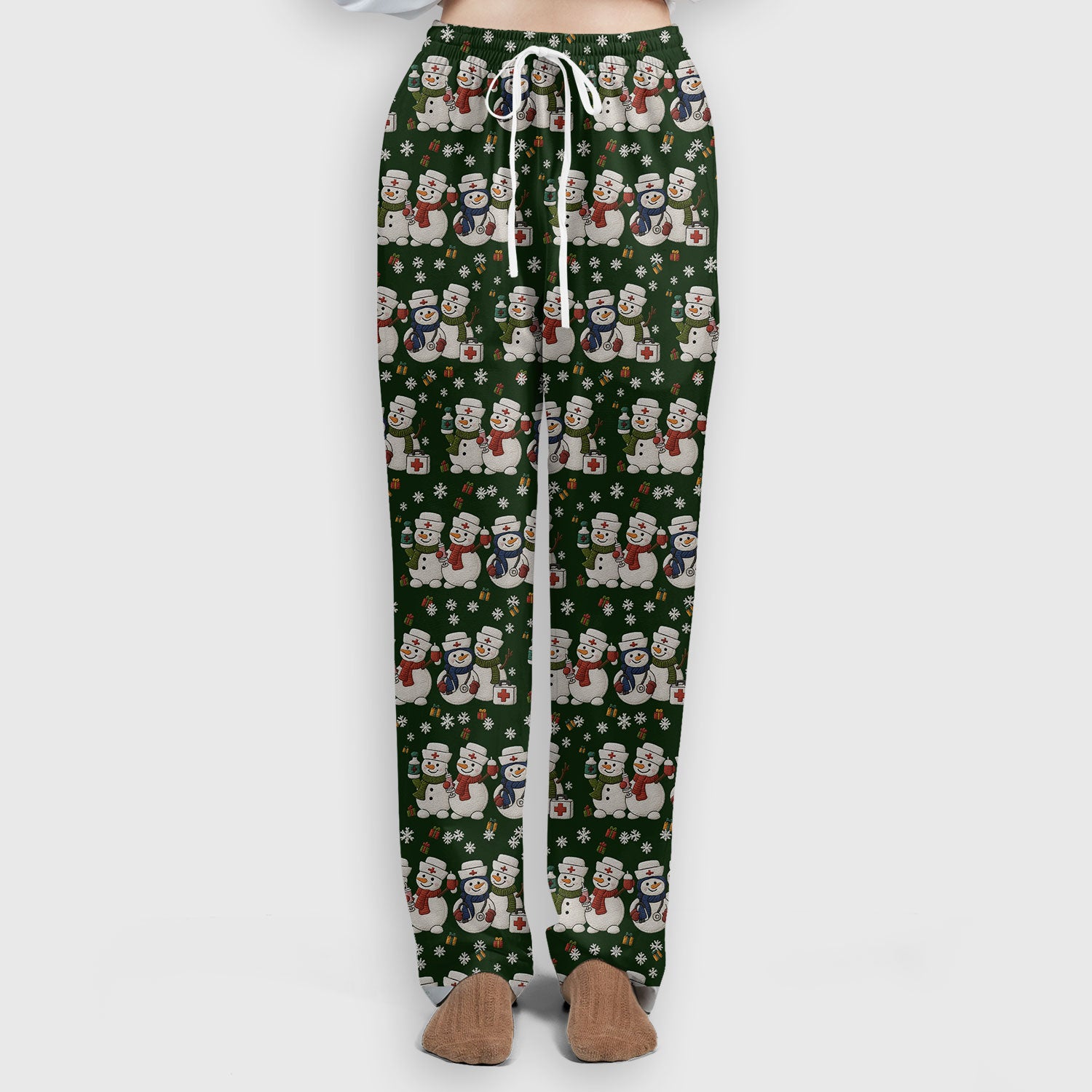 Cute Christmas Snowman Nurse Pattern Scrub Set, Breathable Med Uniform