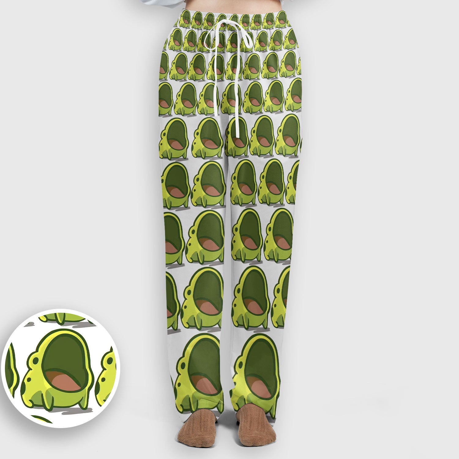 Cute Green Frog Cartoon Print Scrub Set, Scrub Pants and V Neck Top