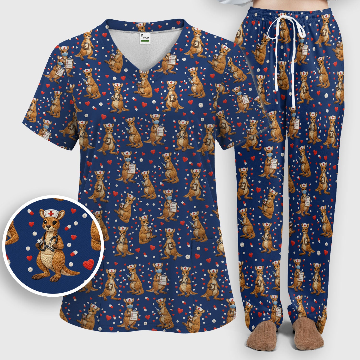 Kangaroo Nurse Scrub Set, Cute Medical Uniform For Women, Comfortable Scrubs For Nurses