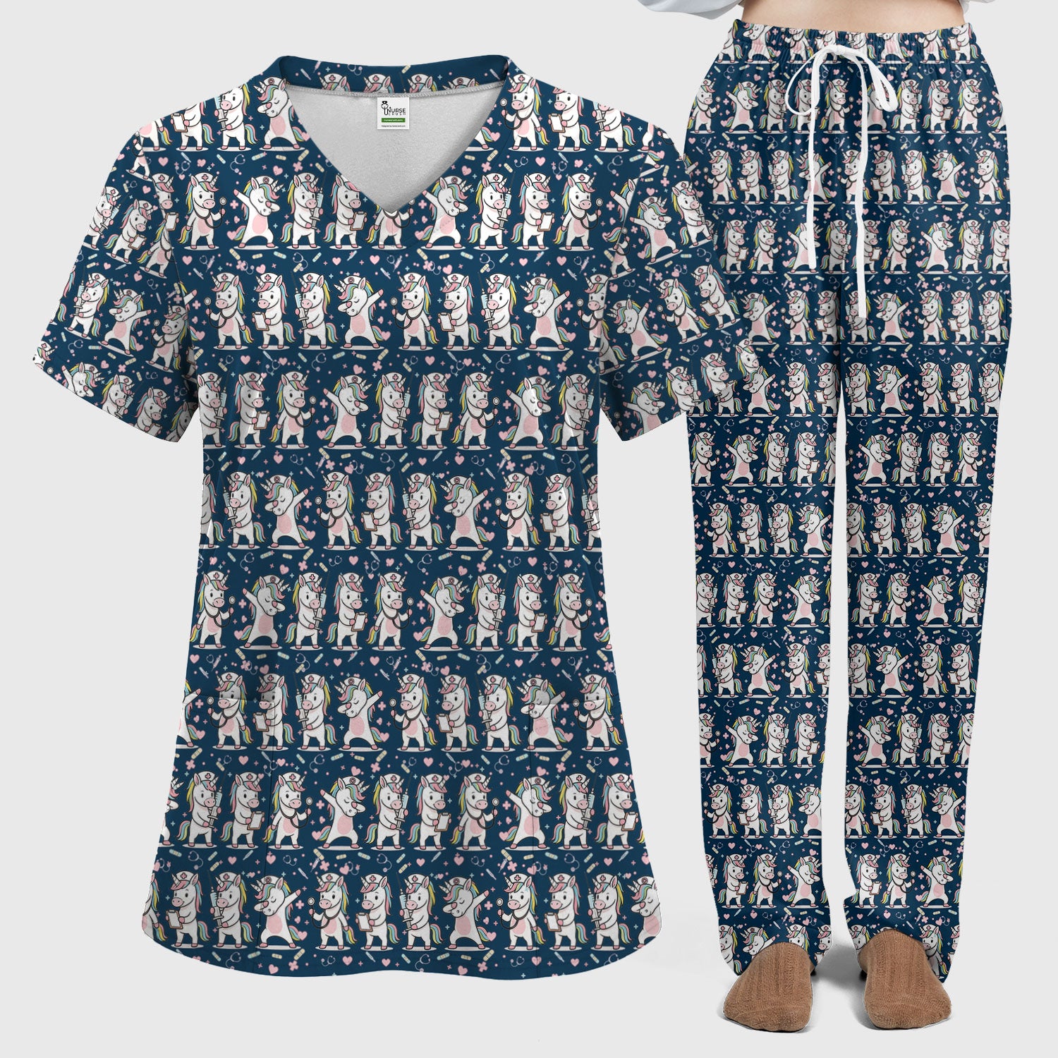 Cute Unicorn Nurse Scrub Set, Playful Medical Cartoon Nursing Shirt, Breathable Fabrics Nurse Uniform