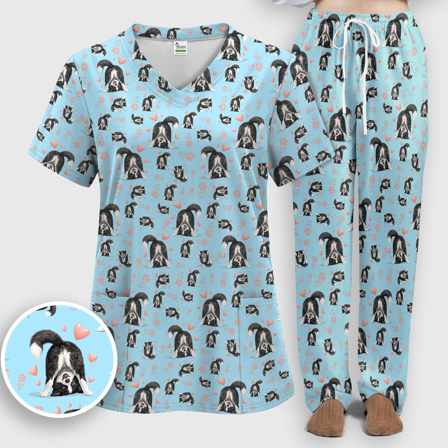 Cute Puppy Heart Medical Pattern Scrub Uniform, Women's Scrub Sets