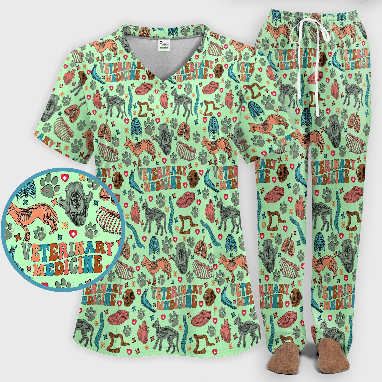 Vet Tech Scrub Set - Veterinary Medicine Scrubs Pants and V Neck Top - Animal Medical Uniform for Women Nurse Gift