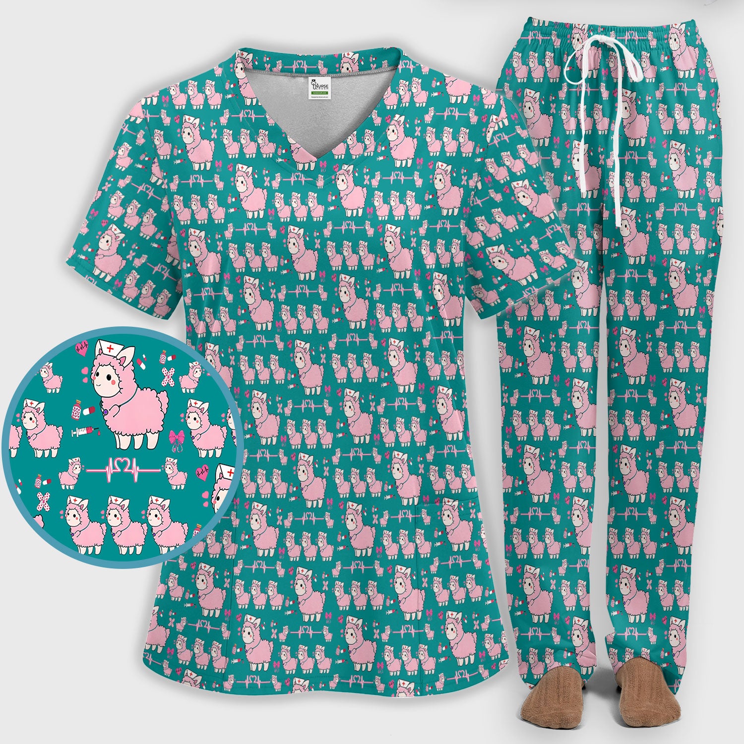 Llama Ain't Got Time For Your Drama Scrub Set, Funny Pattern Scrub Shirt, Breathable Fabrics Nursing Uniform