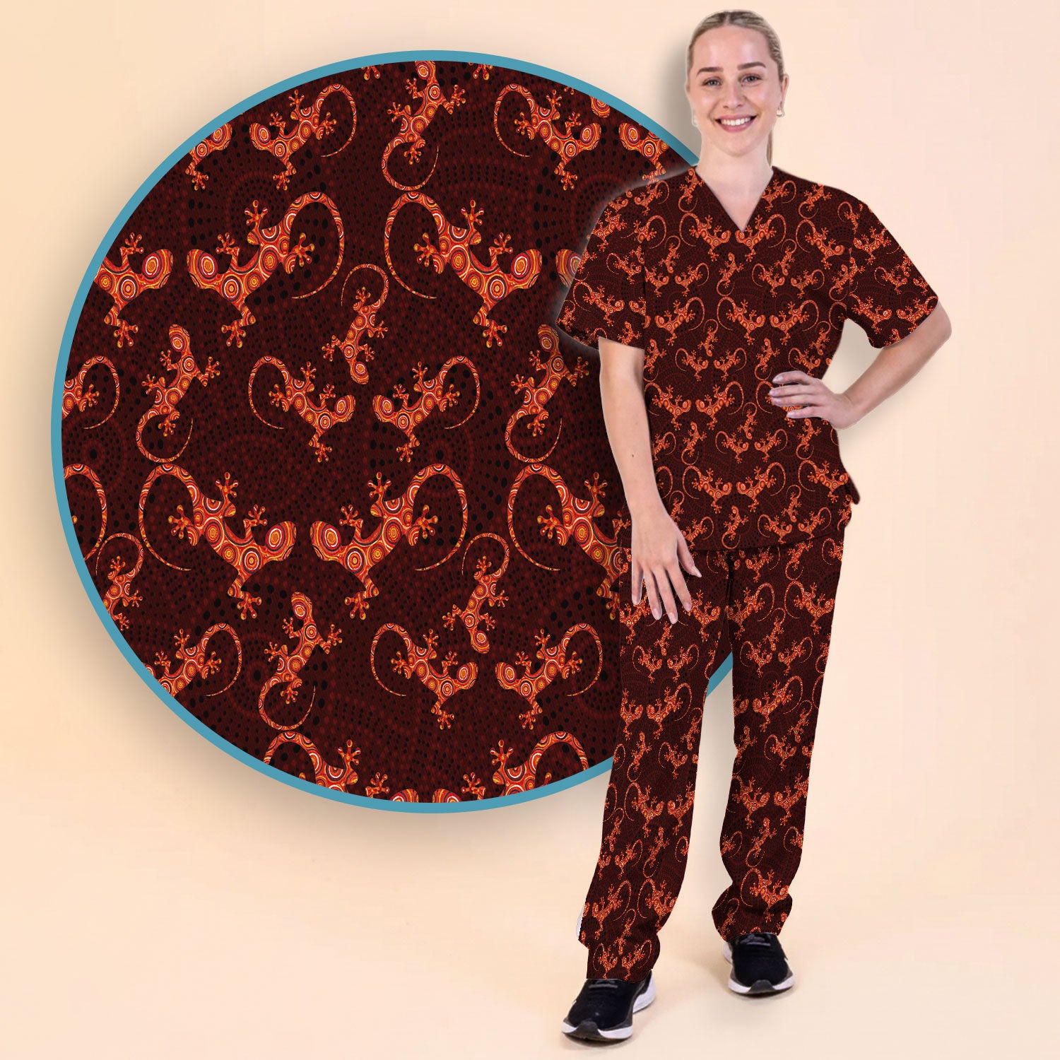 Australian Gecko Dot Art Inspired Nursing Scrub Set - Women Uniform