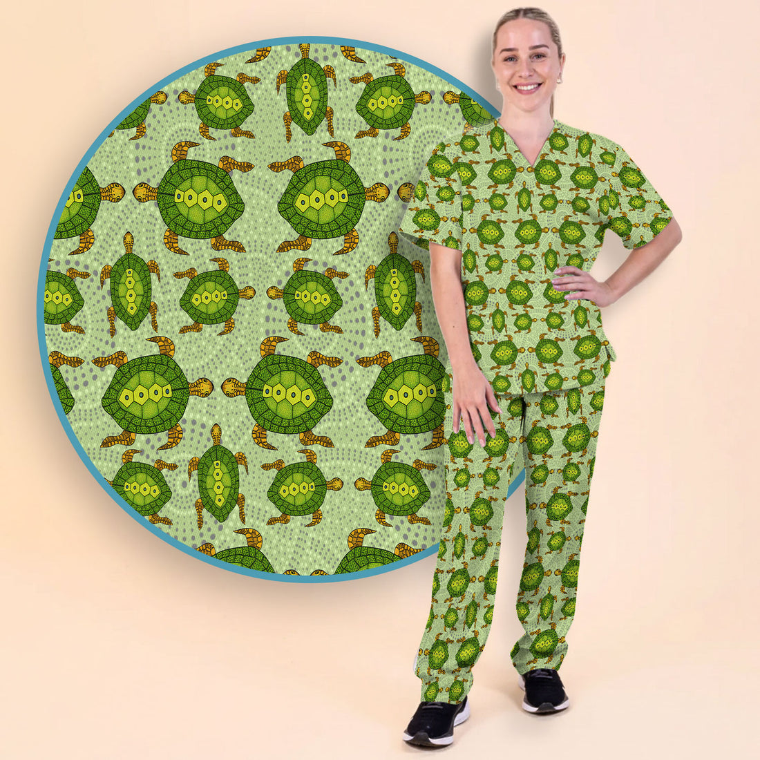 Australian Turtle Dot Art Inspired Nursing Scrub Set - Women Uniform