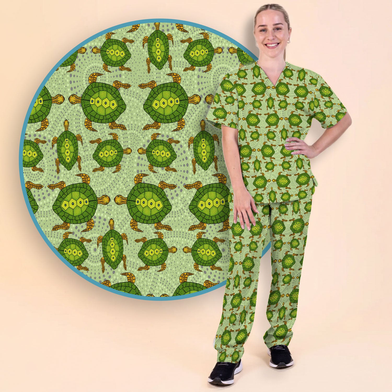 Australian Turtle Dot Art Inspired Nursing Scrub Set - Women Uniform