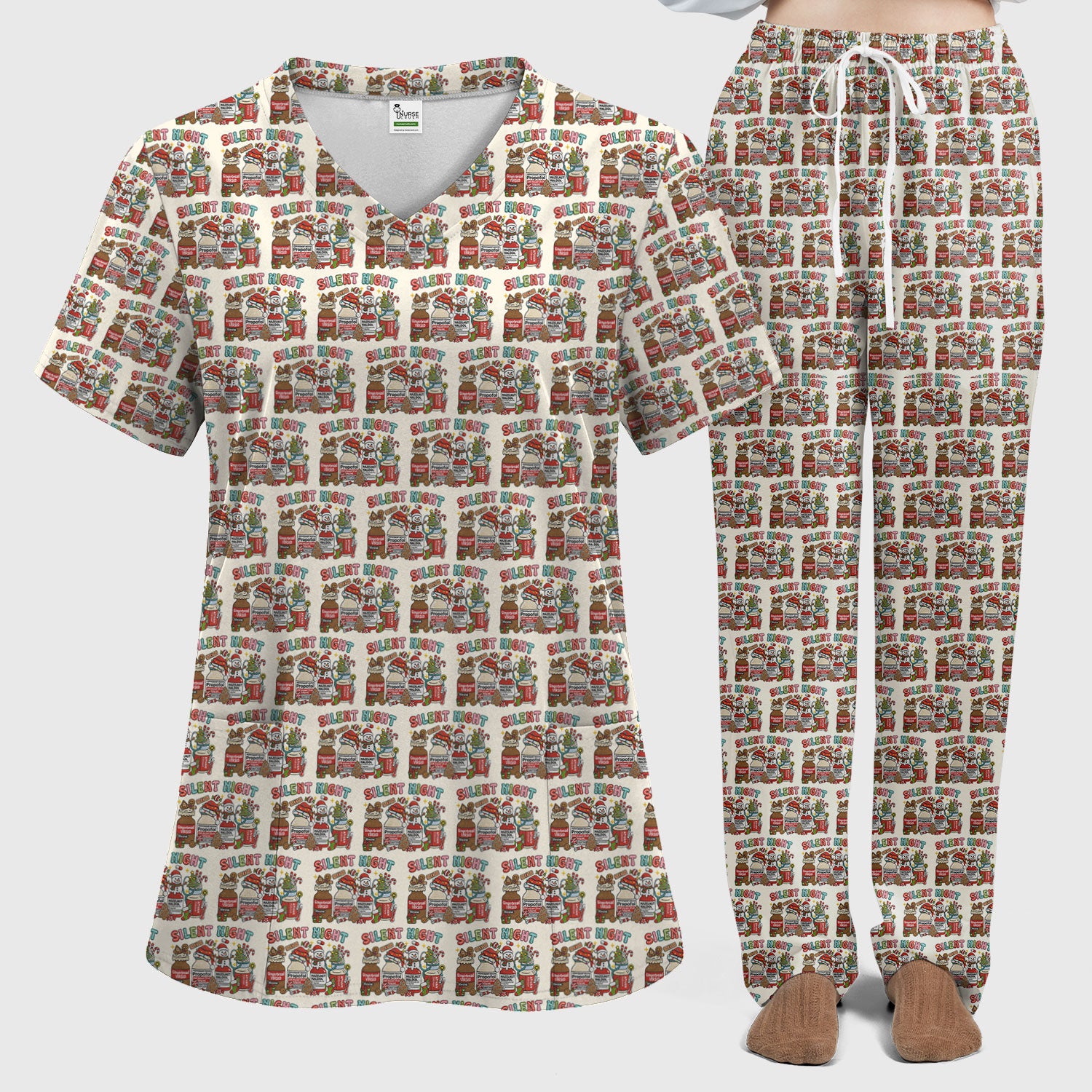 Silent Night Nurse Scrub Set, Funny Christmas Medical Scrub Shirt, Holiday Nursing Uniform