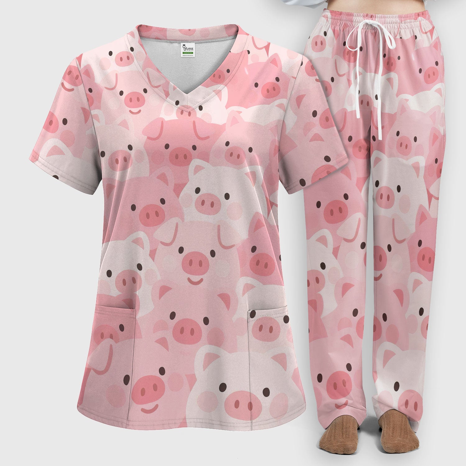 Cute Pig Nursing Scrub Set, Comfortable Scrubs For Nurses