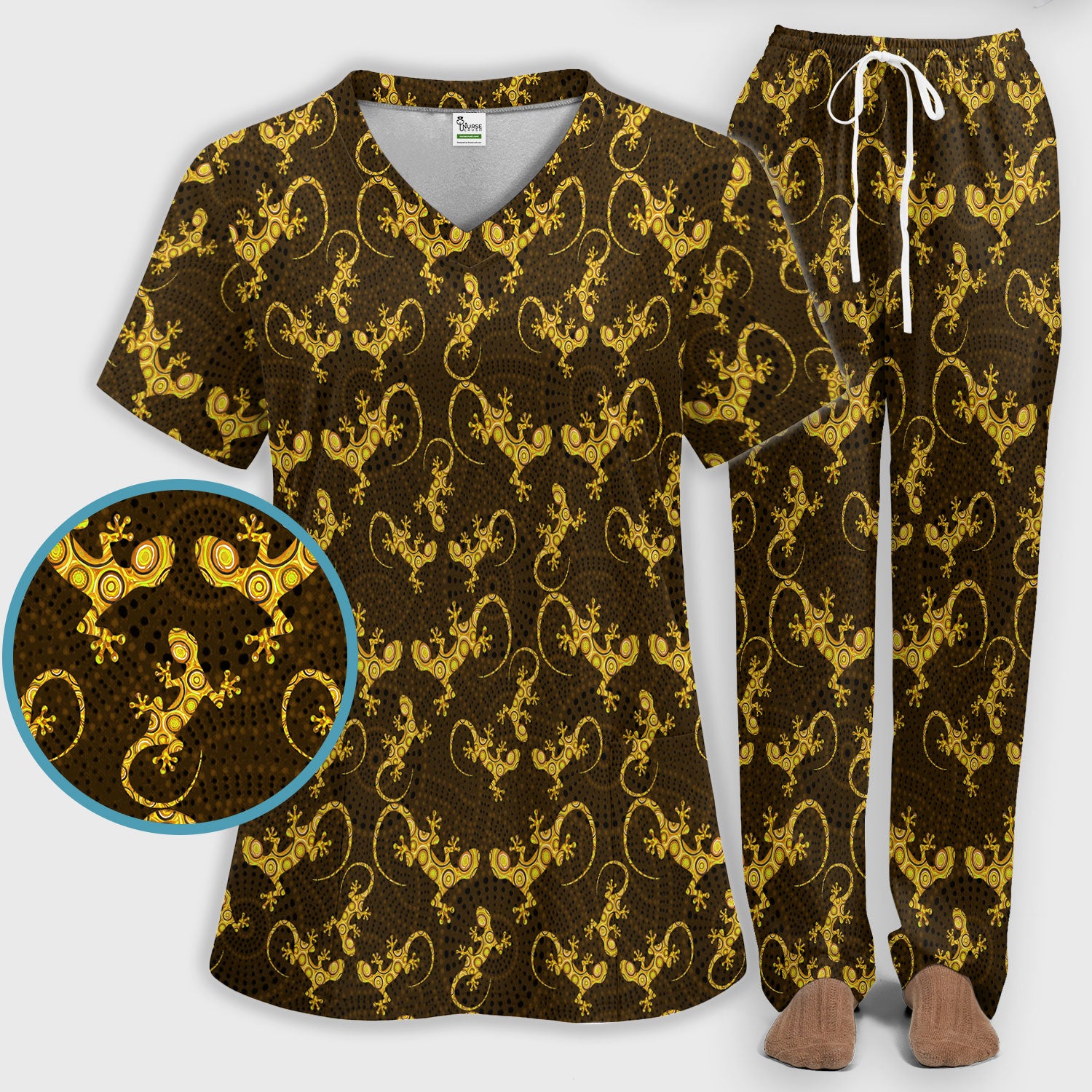 Australian Gecko Dot Art Inspired Nursing Scrub Set - Women Uniform