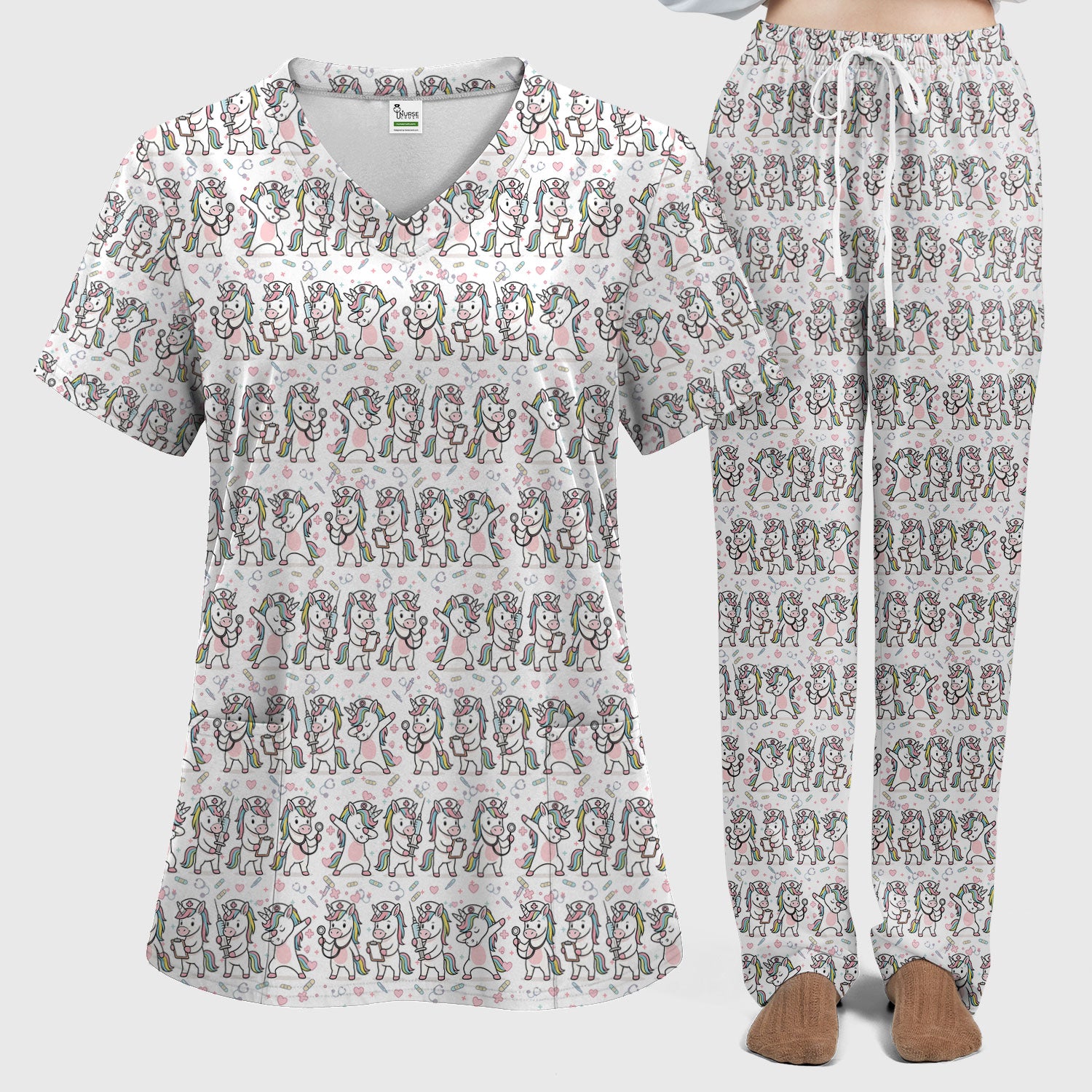 Cute Unicorn Nurse Scrub Set, Playful Medical Cartoon Nursing Shirt, Breathable Fabrics Nurse Uniform