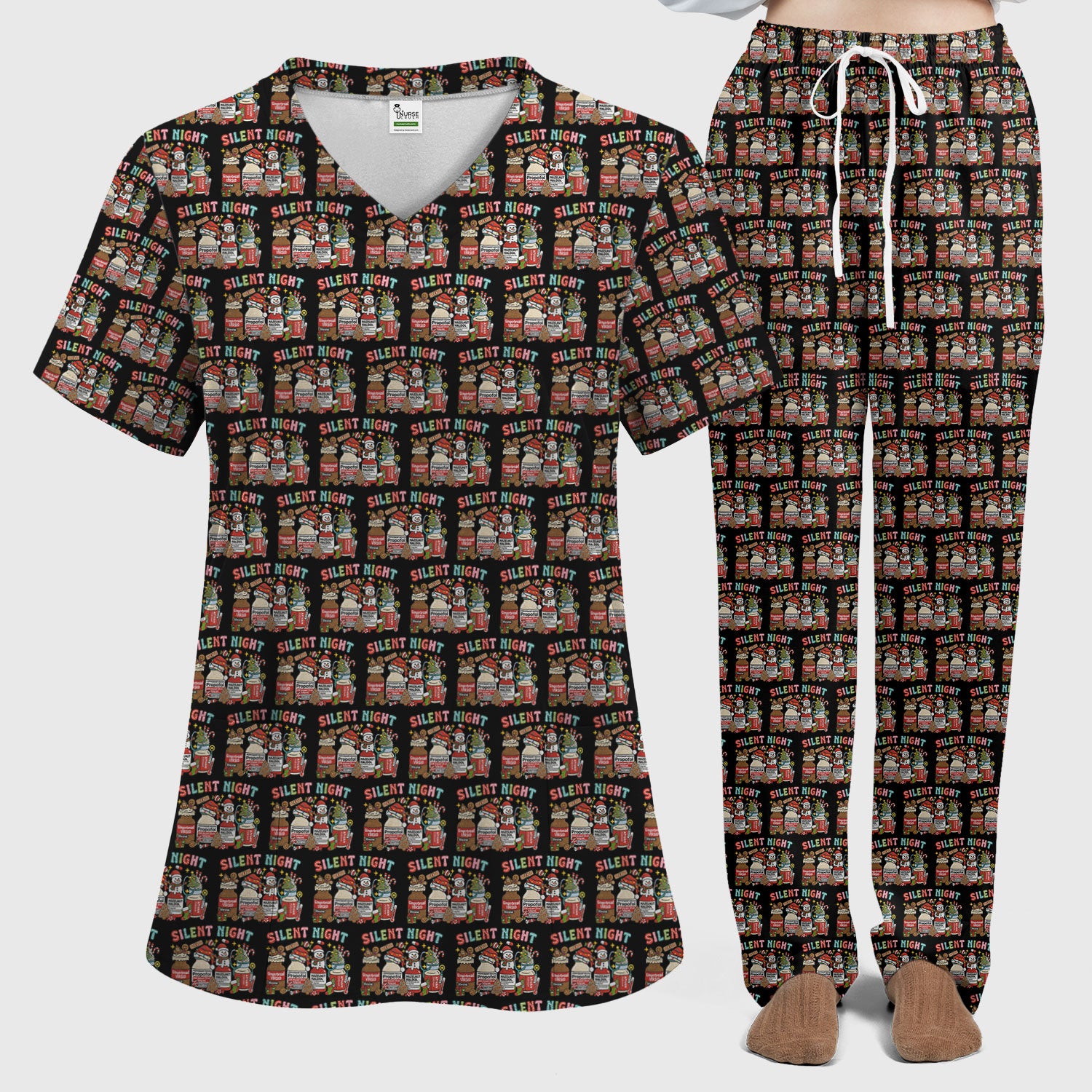 Silent Night Nurse Scrub Set, Funny Christmas Medical Scrub Shirt, Holiday Nursing Uniform