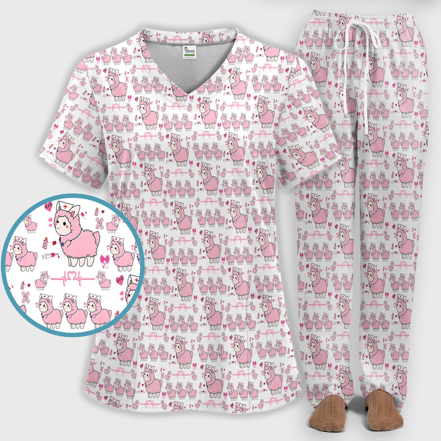 Llama Ain't Got Time For Your Drama Scrub Set, Funny Pattern Scrub Shirt, Breathable Fabrics Nursing Uniform