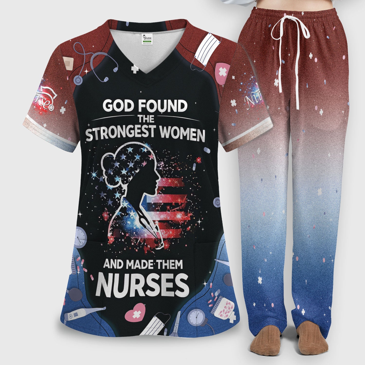 God Found the Strongest Women Nurse Set, Breathable Med Uniform