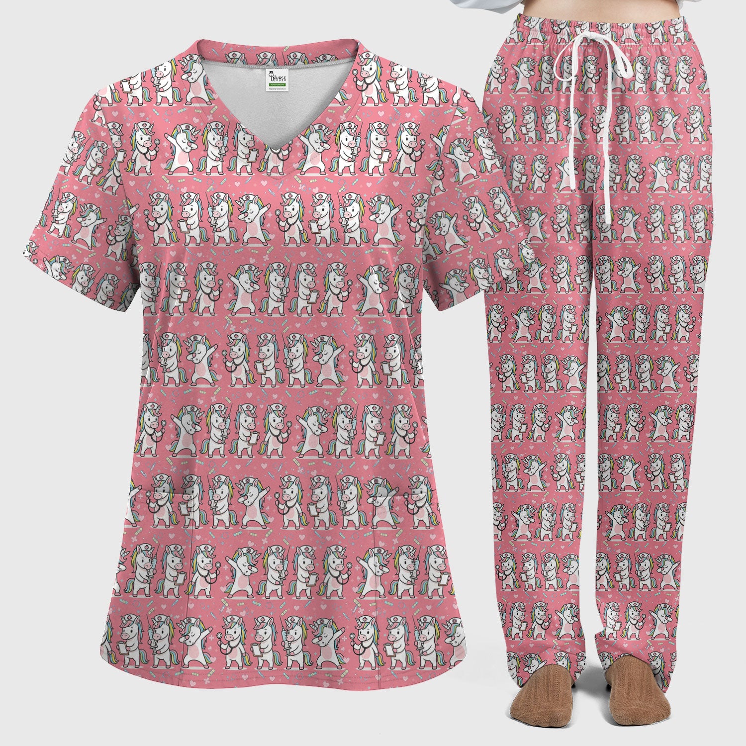 Cute Unicorn Nurse Scrub Set, Playful Medical Cartoon Nursing Shirt, Breathable Fabrics Nurse Uniform