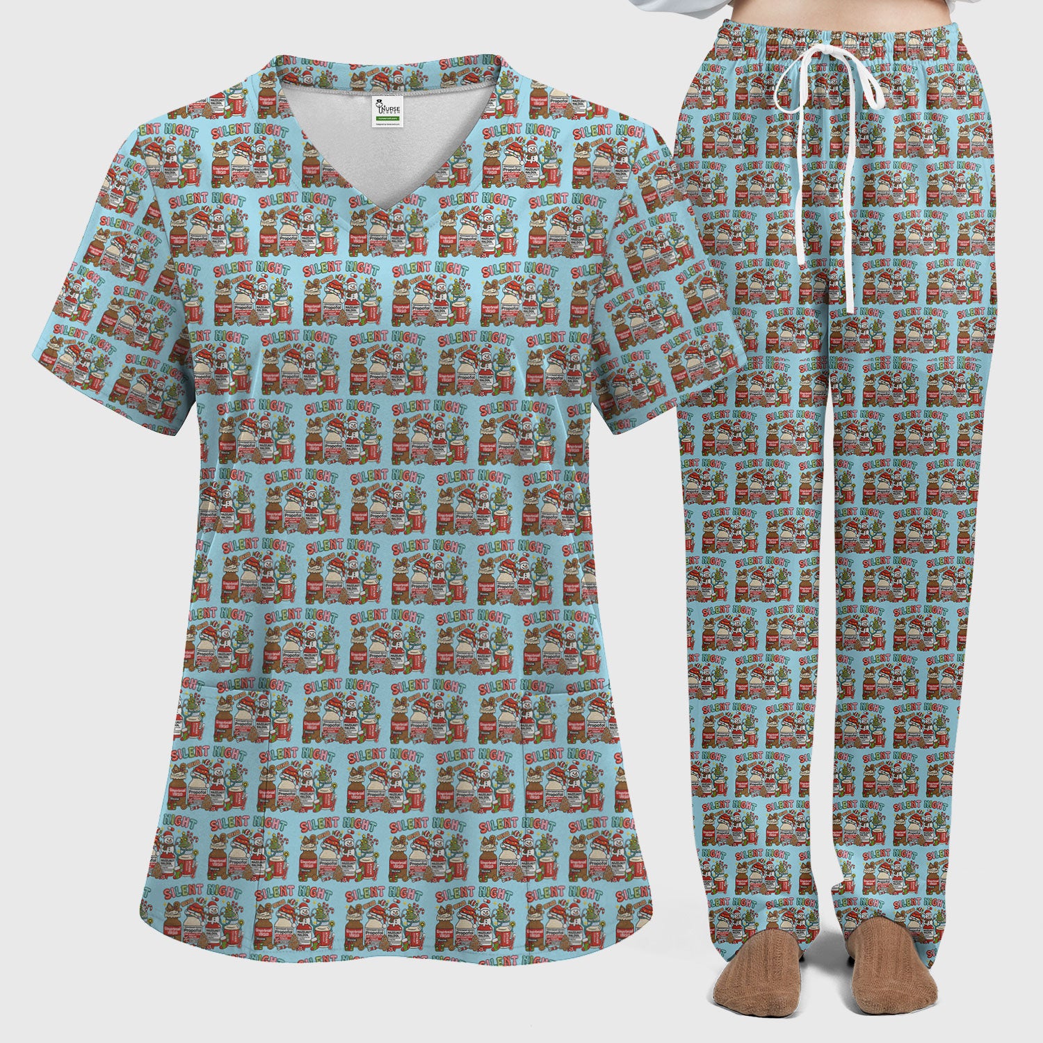 Silent Night Nurse Scrub Set, Funny Christmas Medical Scrub Shirt, Holiday Nursing Uniform