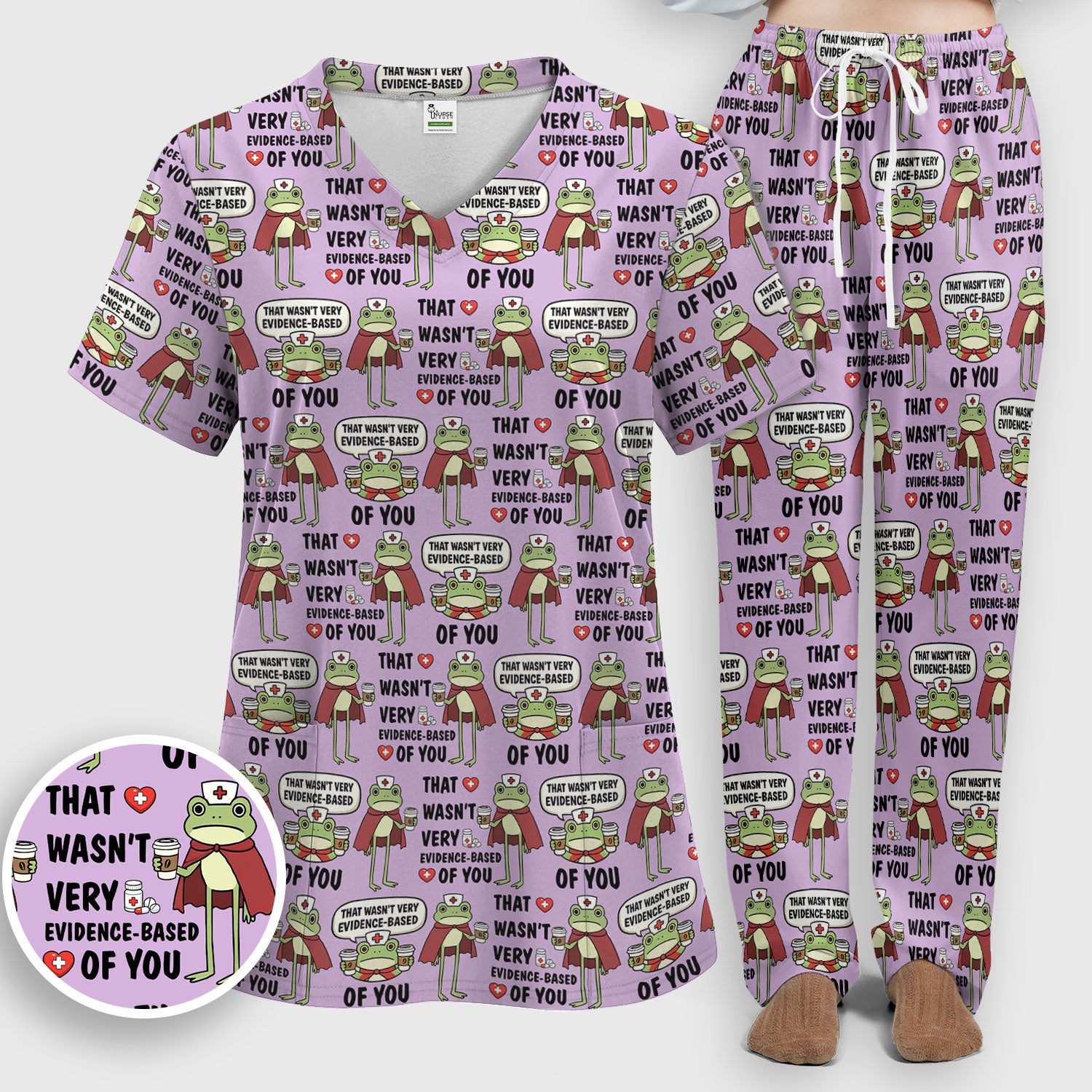 Funny Frog Nurse Quote Medical Pattern, Women's Scrub Set