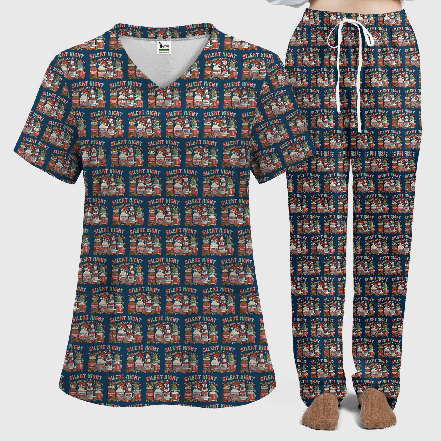 Silent Night Nurse Scrub Set, Funny Christmas Medical Scrub Shirt, Holiday Nursing Uniform