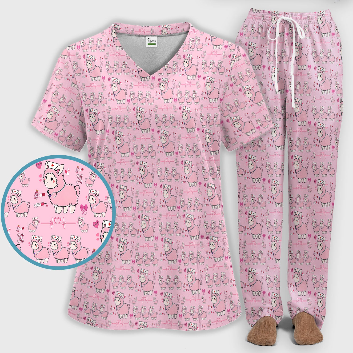 Llama Ain't Got Time For Your Drama Scrub Set, Funny Pattern Scrub Shirt, Breathable Fabrics Nursing Uniform